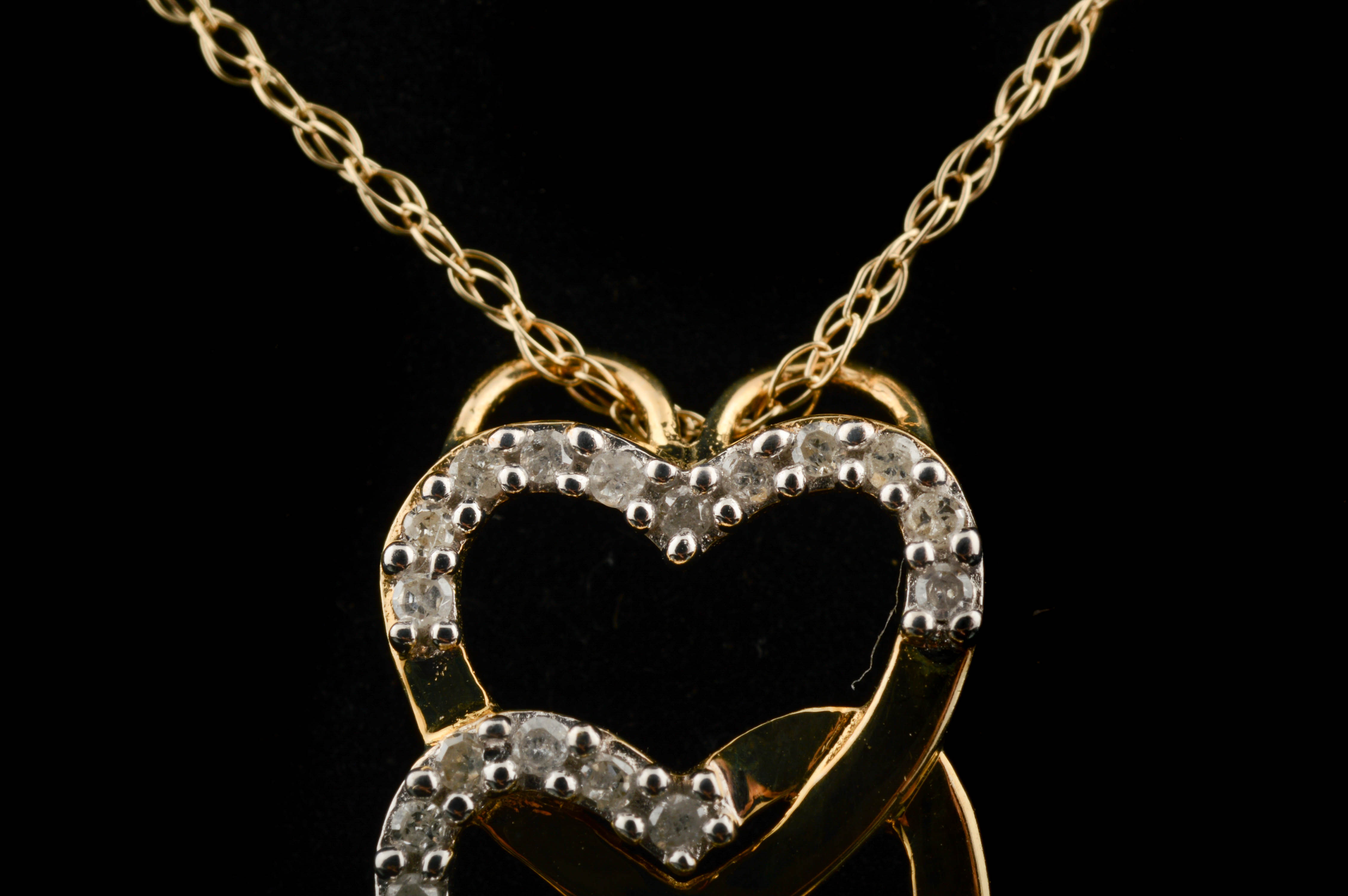 10K Yellow Gold and Diamond Triple Heart Pendant