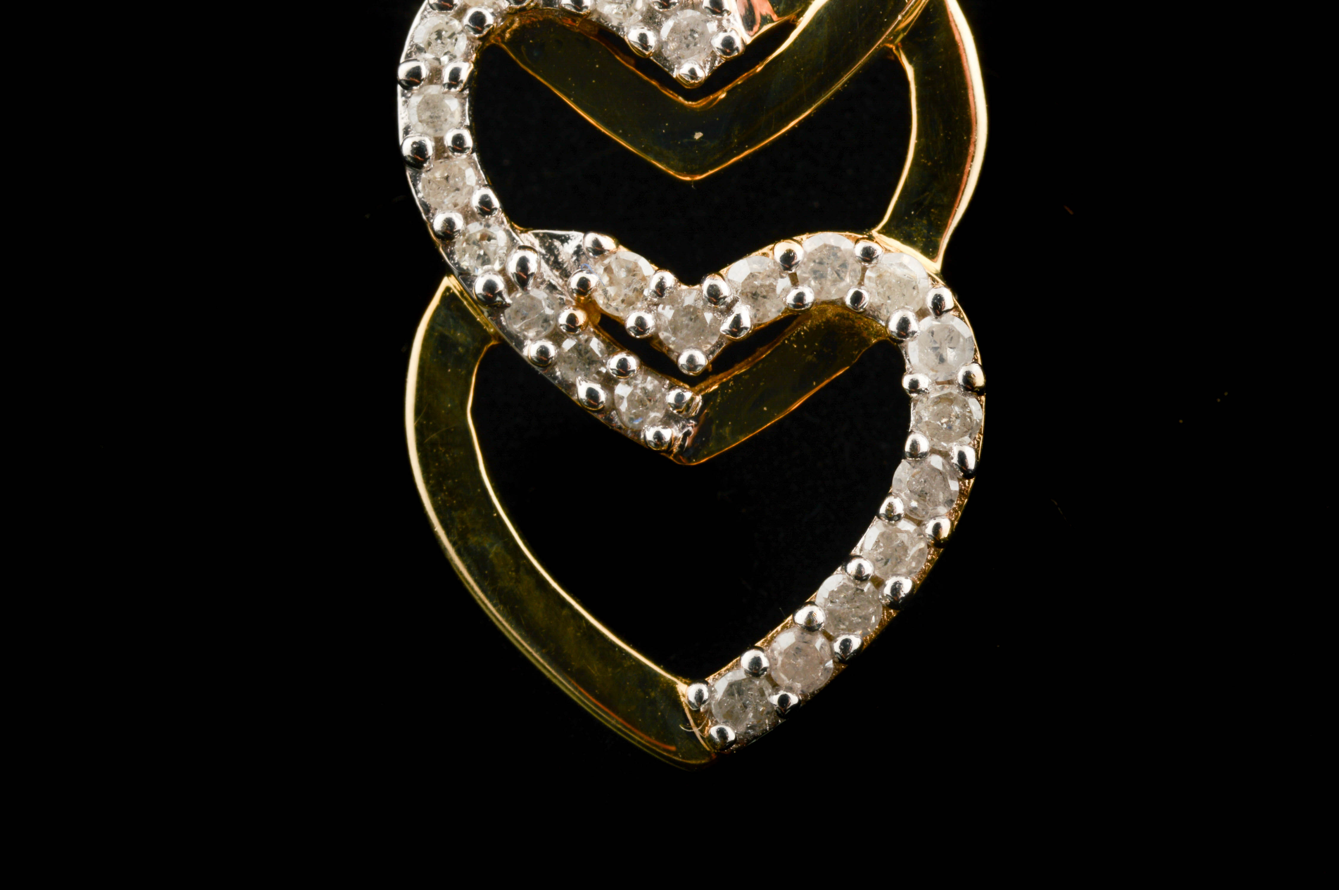 10K Yellow Gold and Diamond Triple Heart Pendant