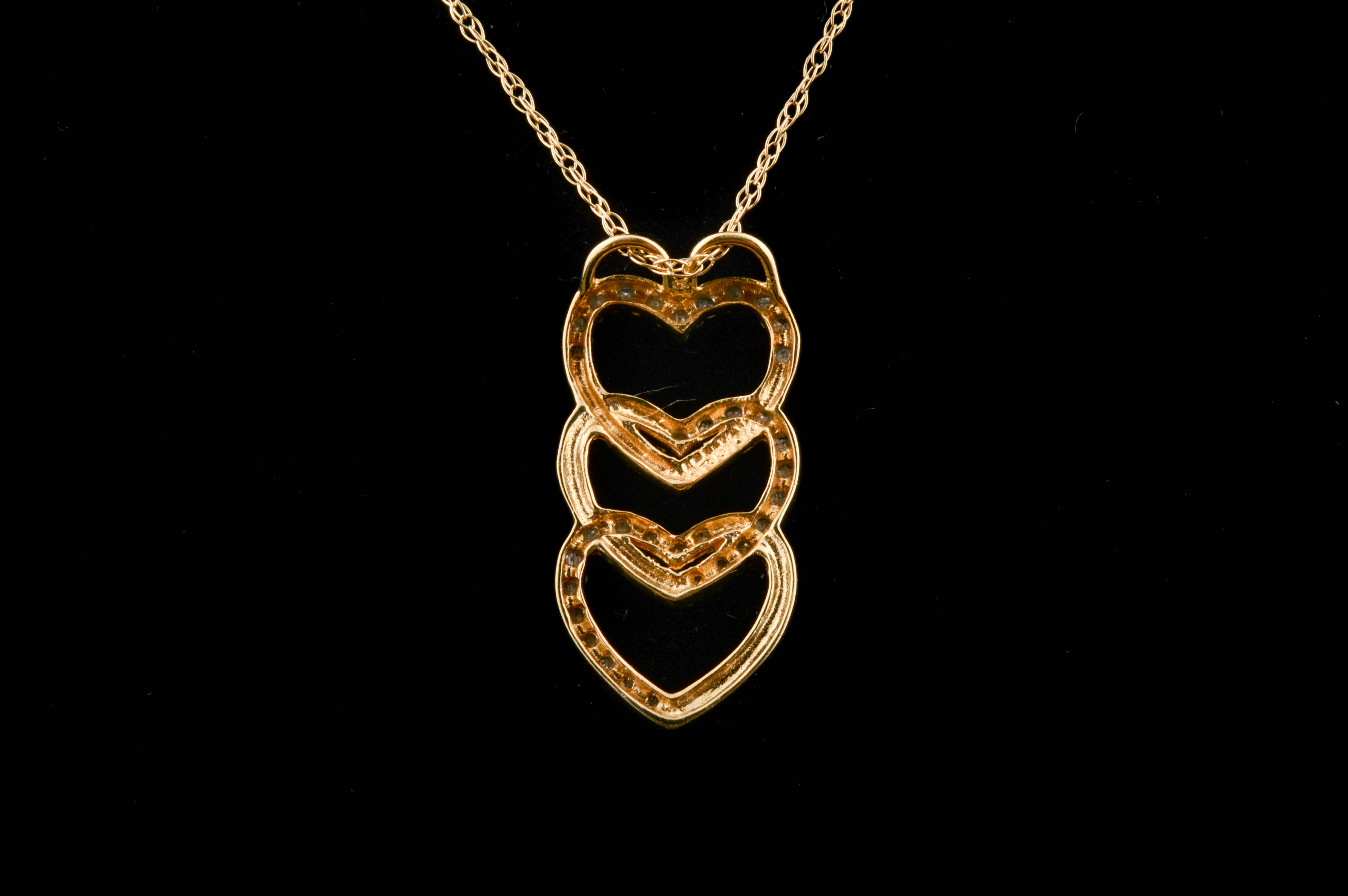 10K Yellow Gold and Diamond Triple Heart Pendant