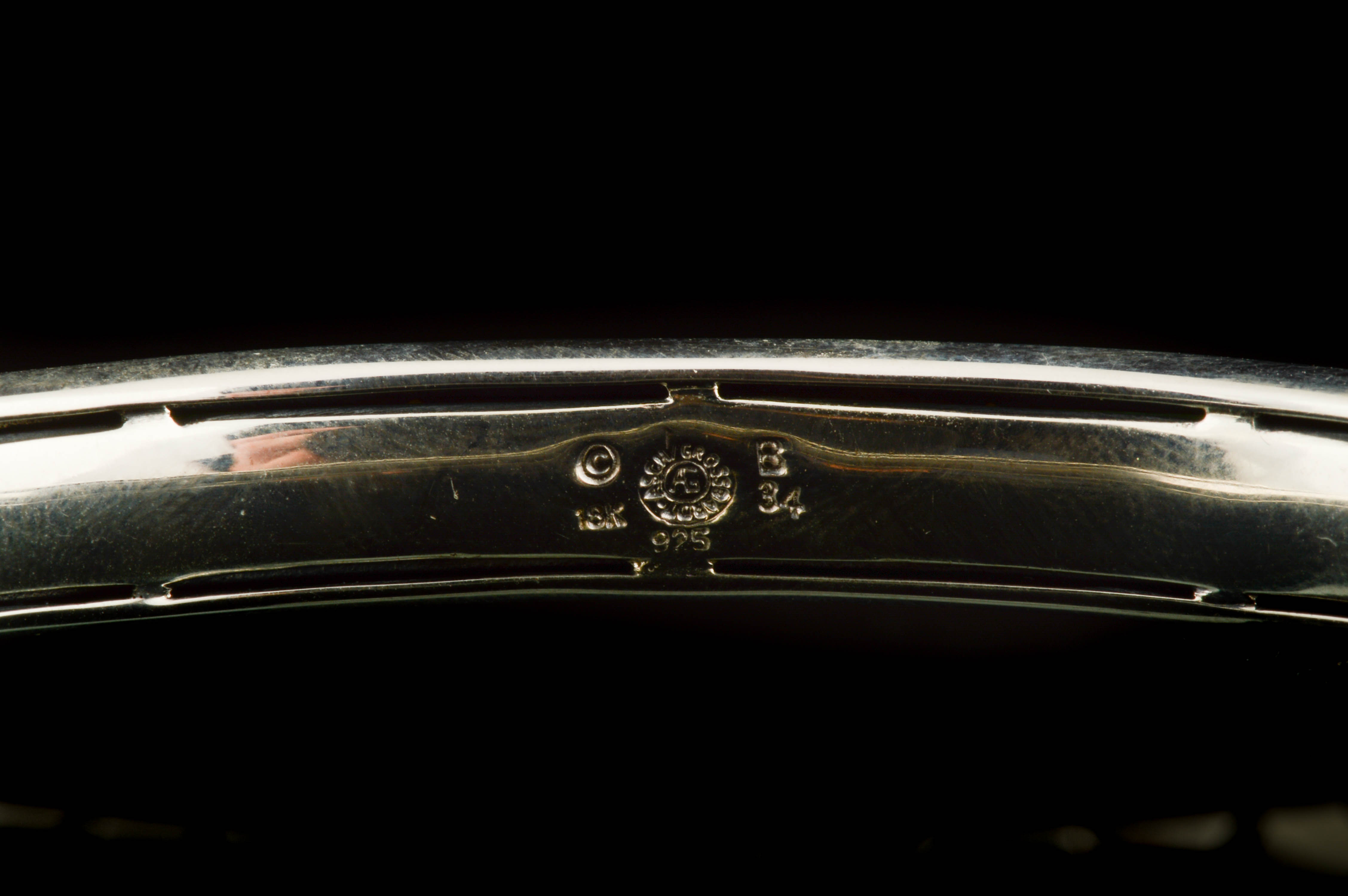 Asch Grossbardt Sterling Silver, 18K Yellow Gold and Gemstones Bangle