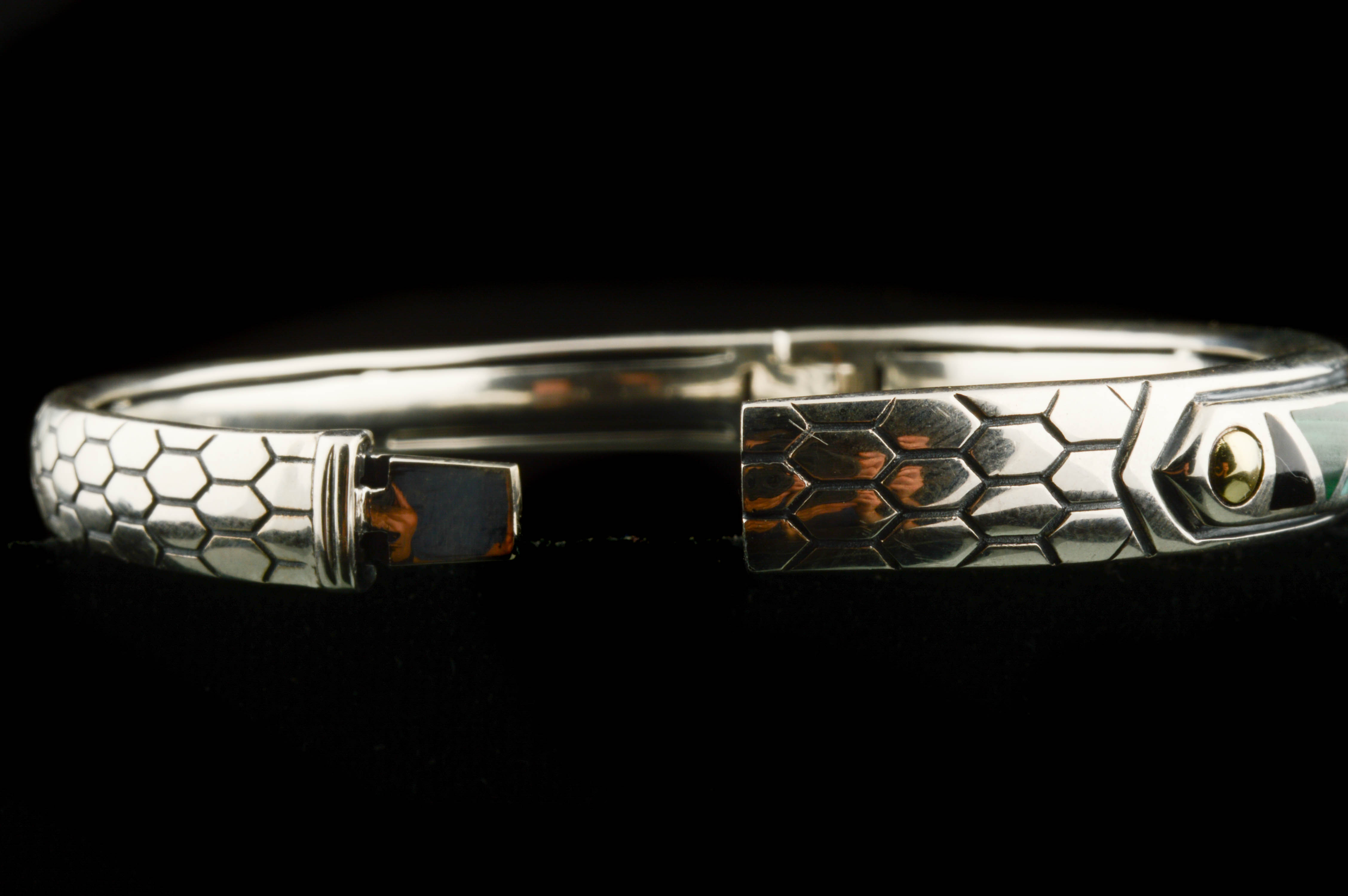 Asch Grossbardt Sterling Silver, 18K Yellow Gold and Gemstones Bangle