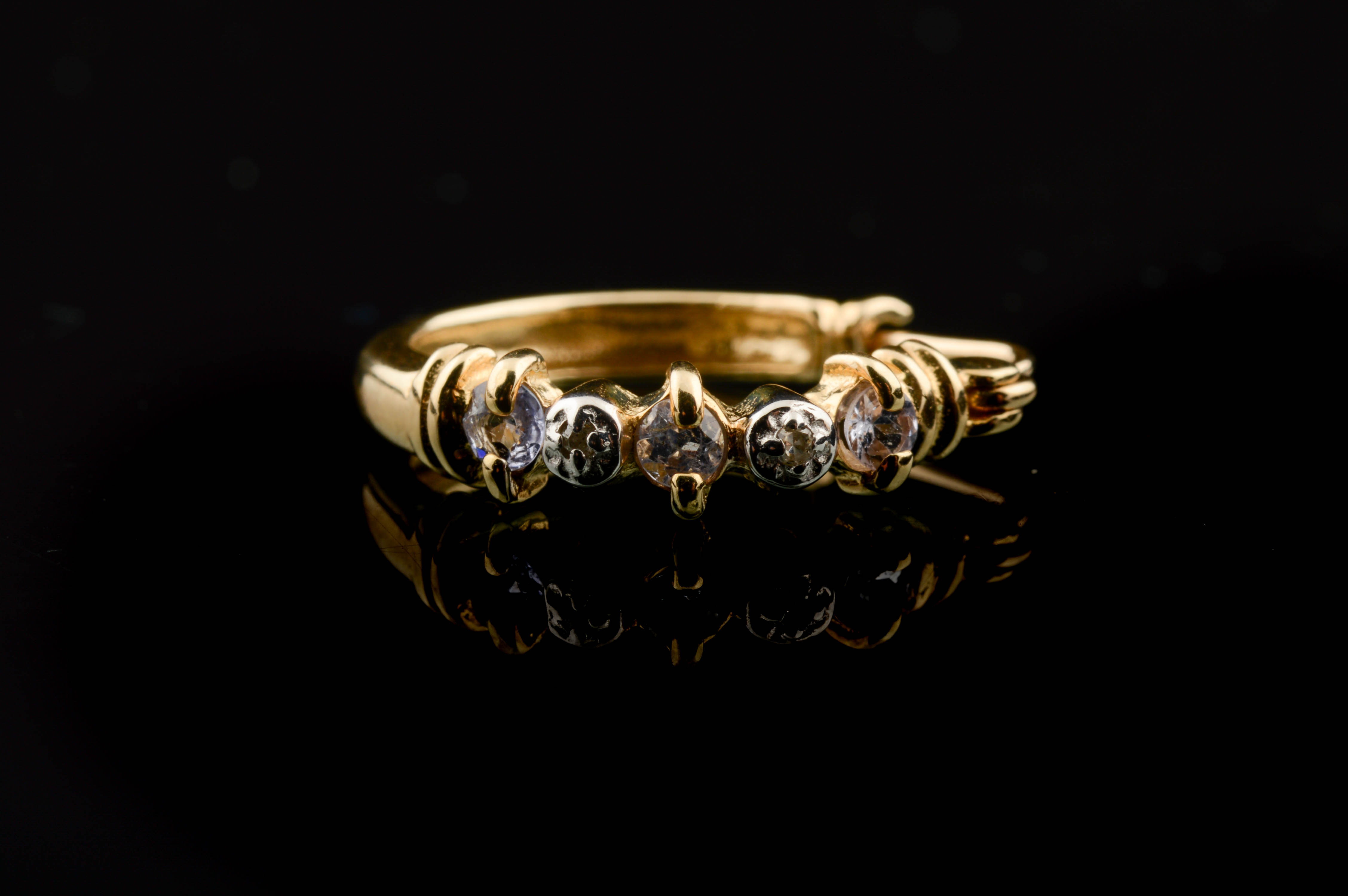 14K Yellow Gold Diamond and Tanzanite Hoop Earrings