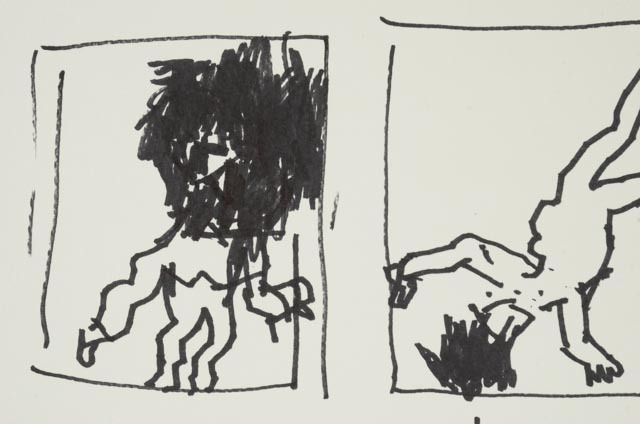 Robert Goodnough Marker Drawing "Cave Men and Dinosaur"