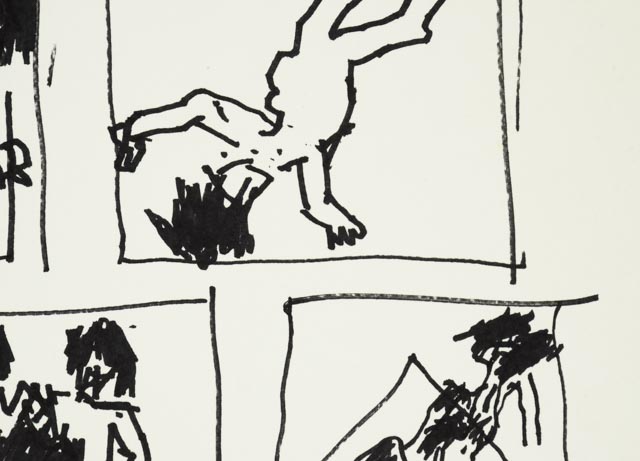 Robert Goodnough Marker Drawing "Cave Men and Dinosaur"