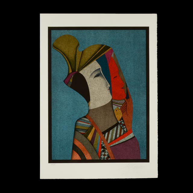 Mihail Chemiakin Color Lithograph "Double Portrait, Rebecca with Mask"