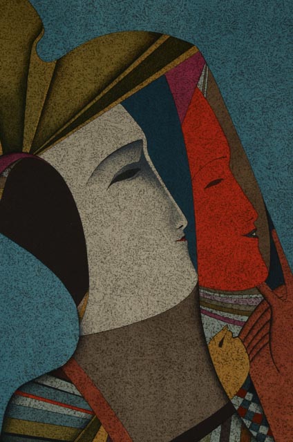 Mihail Chemiakin Color Lithograph "Double Portrait, Rebecca with Mask"