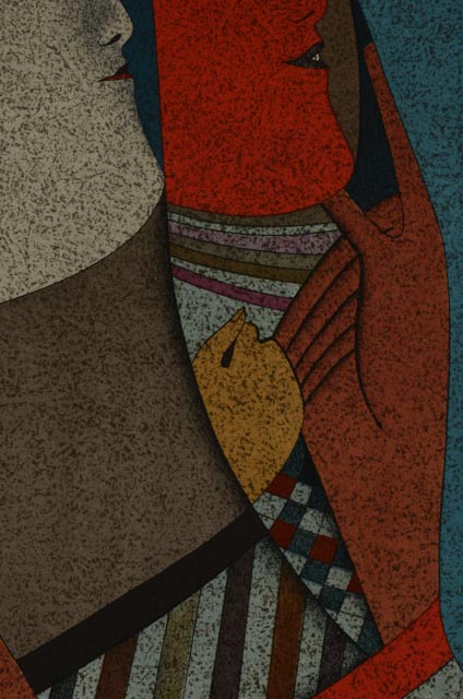 Mihail Chemiakin Color Lithograph "Double Portrait, Rebecca with Mask"