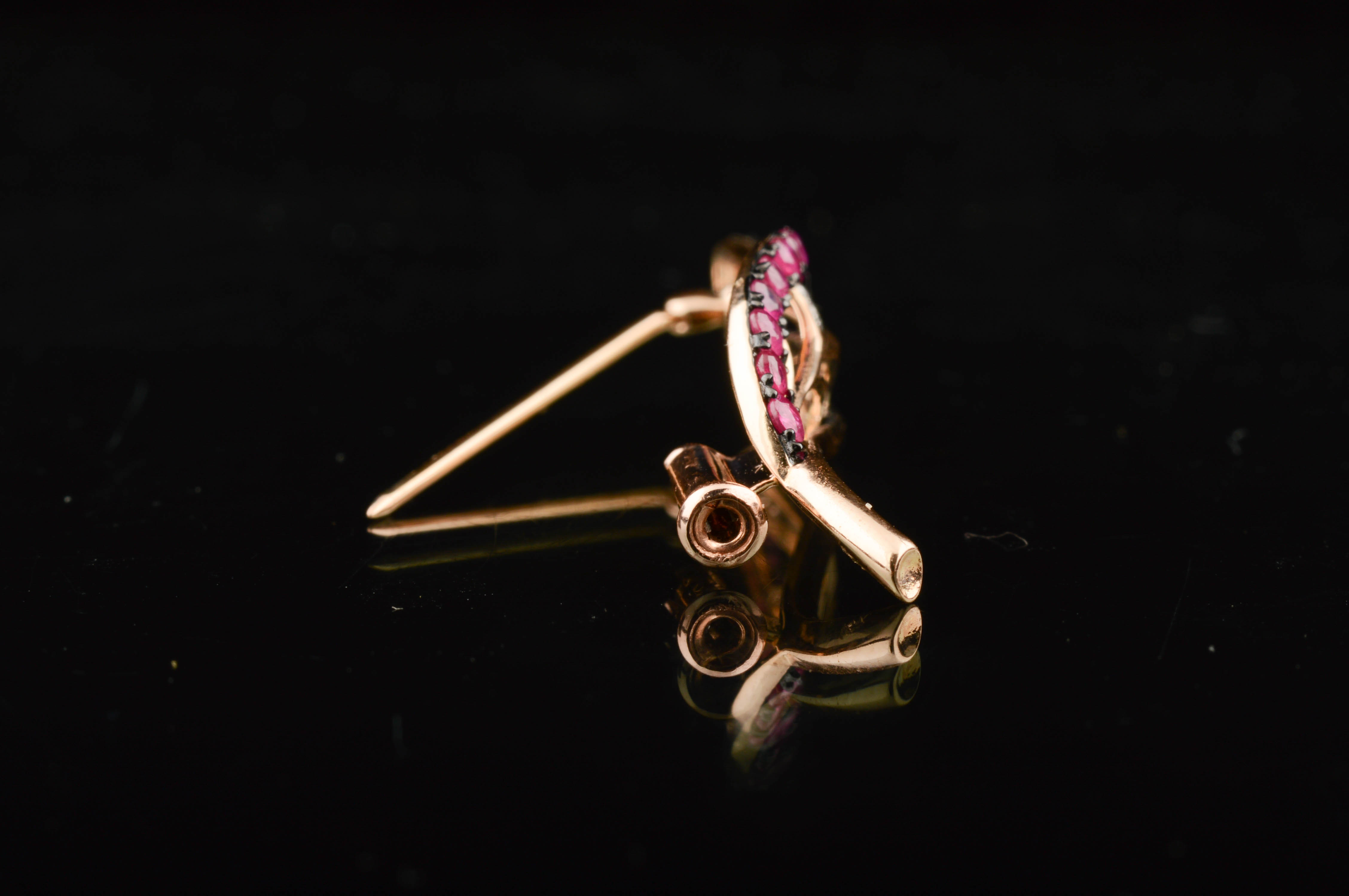 14K Yellow Gold Leaf Pin with Rubies and Diamonds