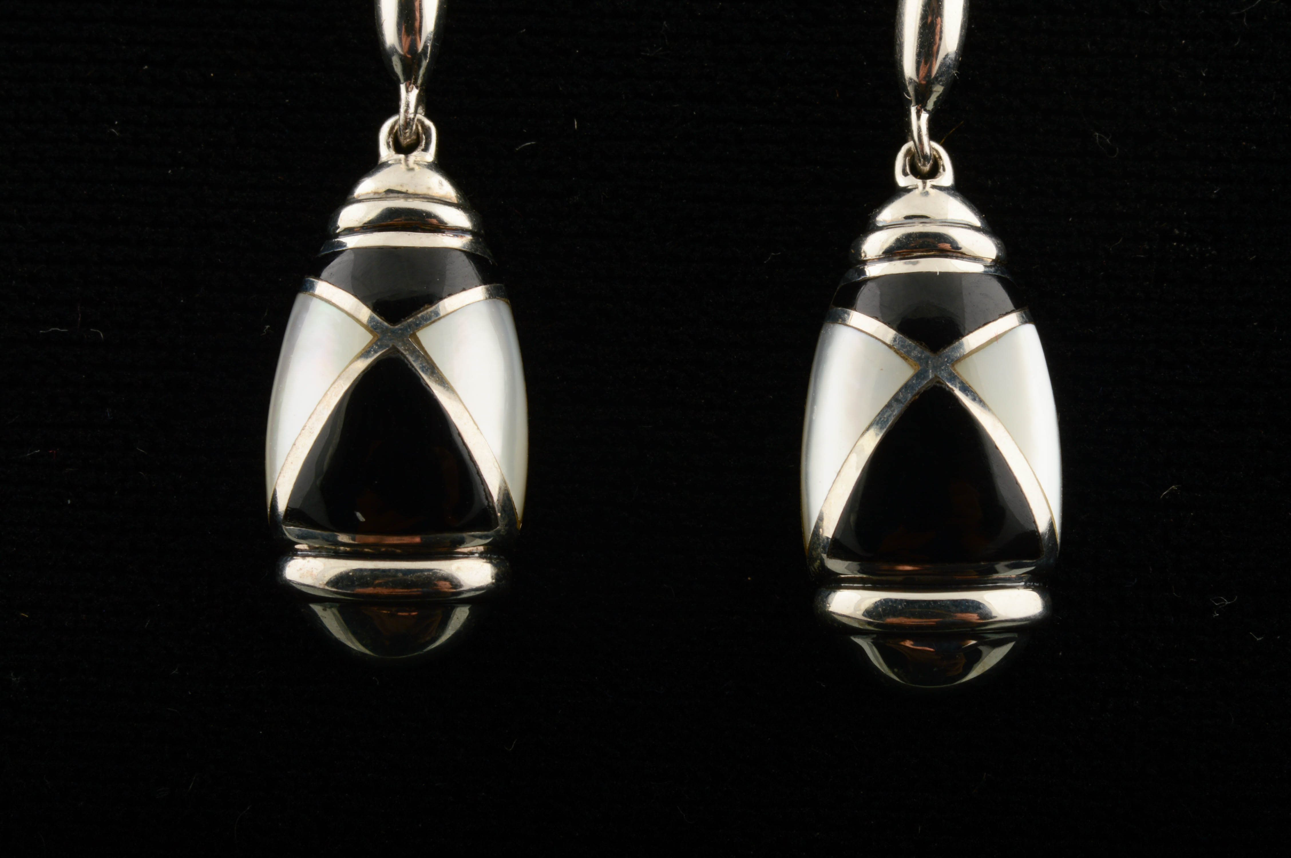 Asch Grossbardt Sterling Silver, Onyx and Mother of Pearl Earrings