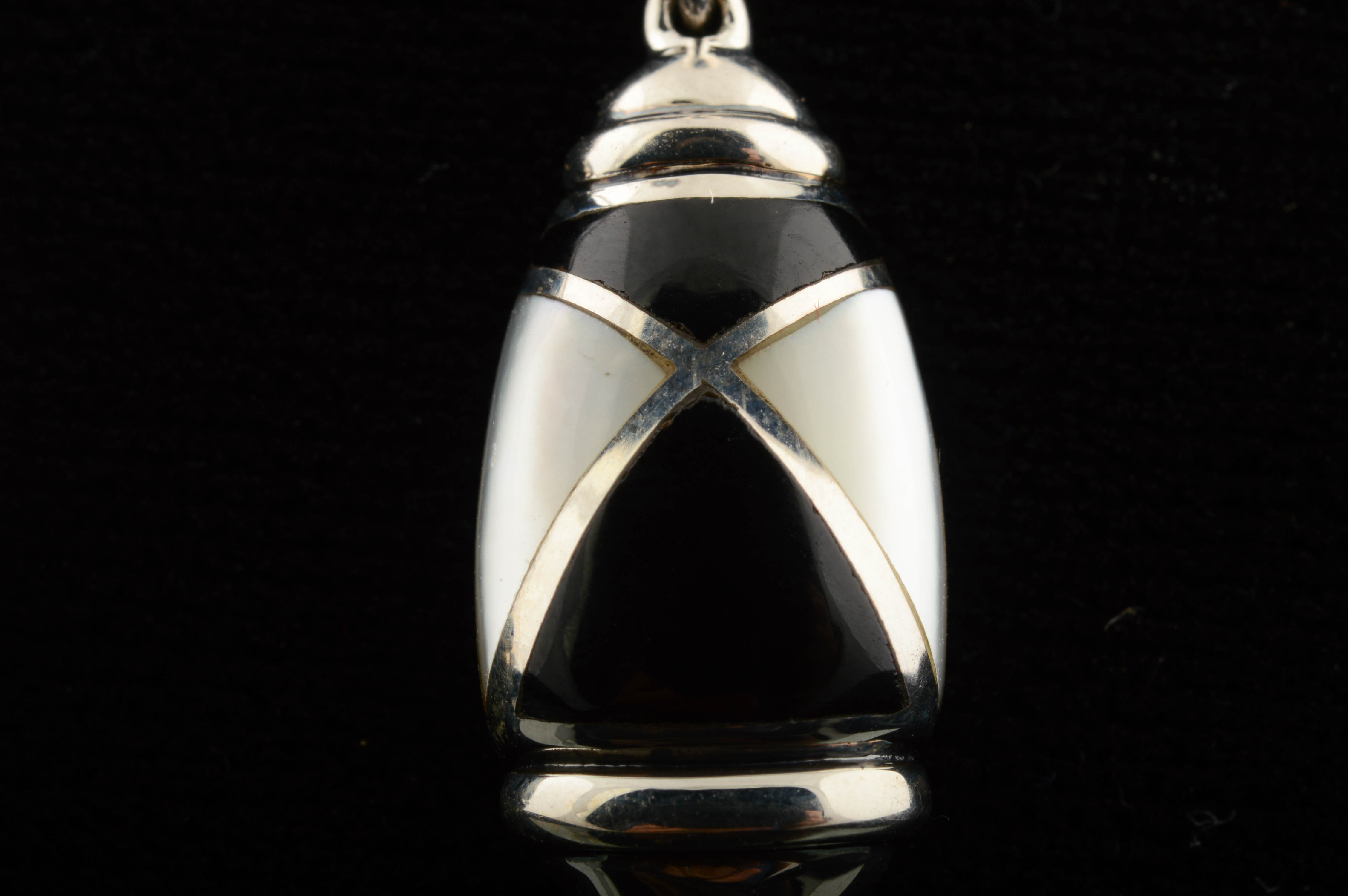 Asch Grossbardt Sterling Silver, Onyx and Mother of Pearl Earrings