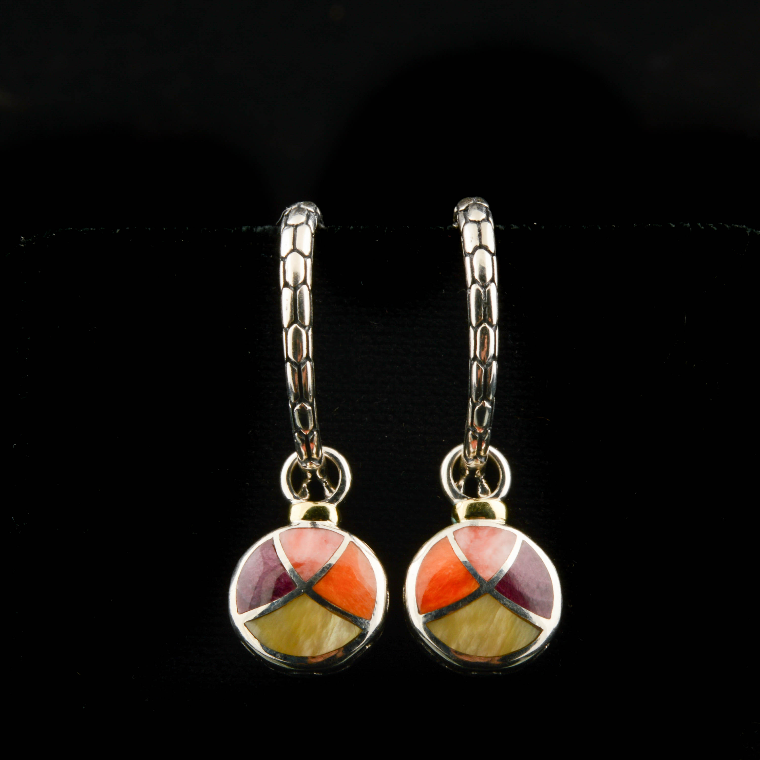 Asch Grossbardt Sterling Silver, 18K Yellow Gold Agate Earrings