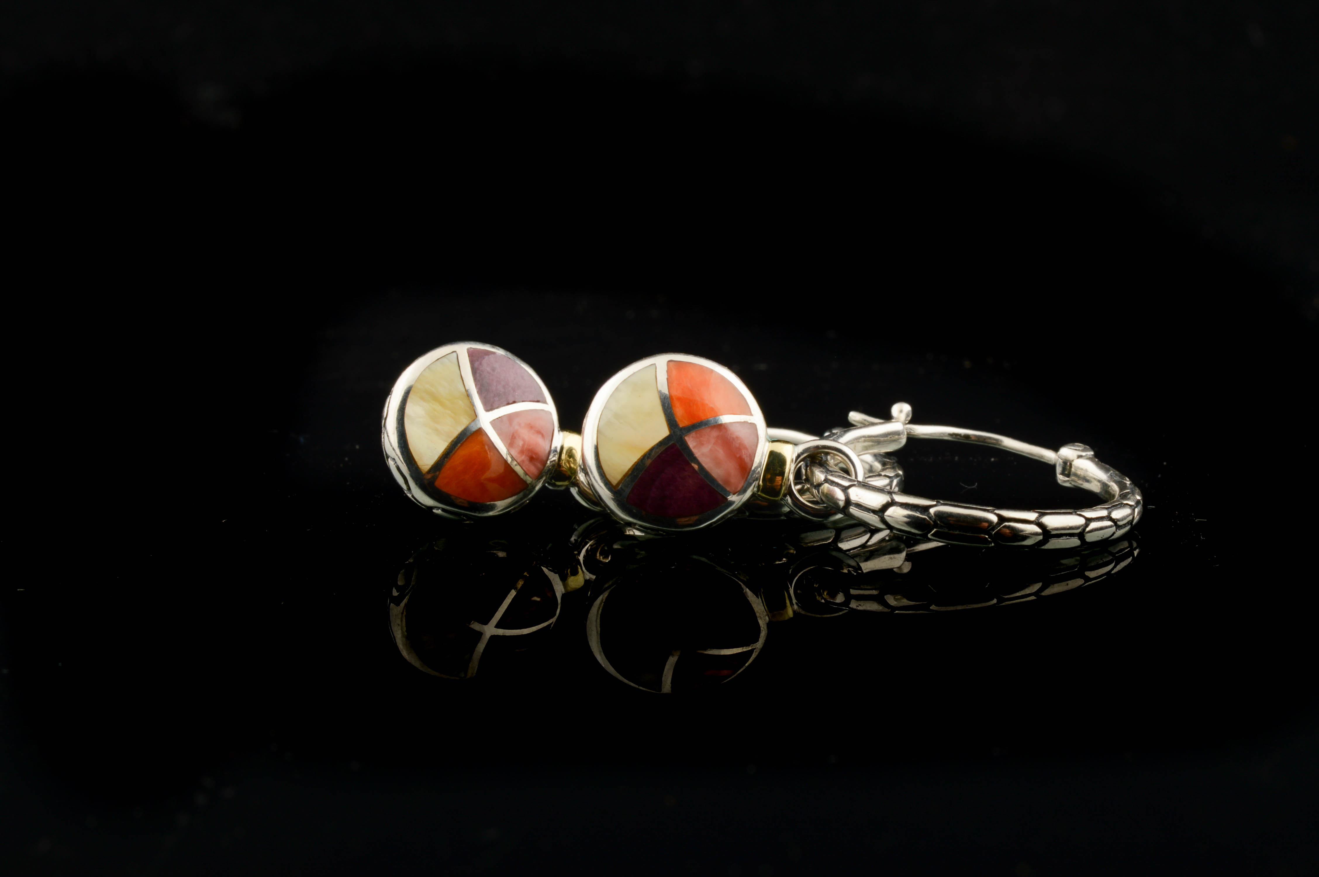 Asch Grossbardt Sterling Silver, 18K Yellow Gold Agate Earrings