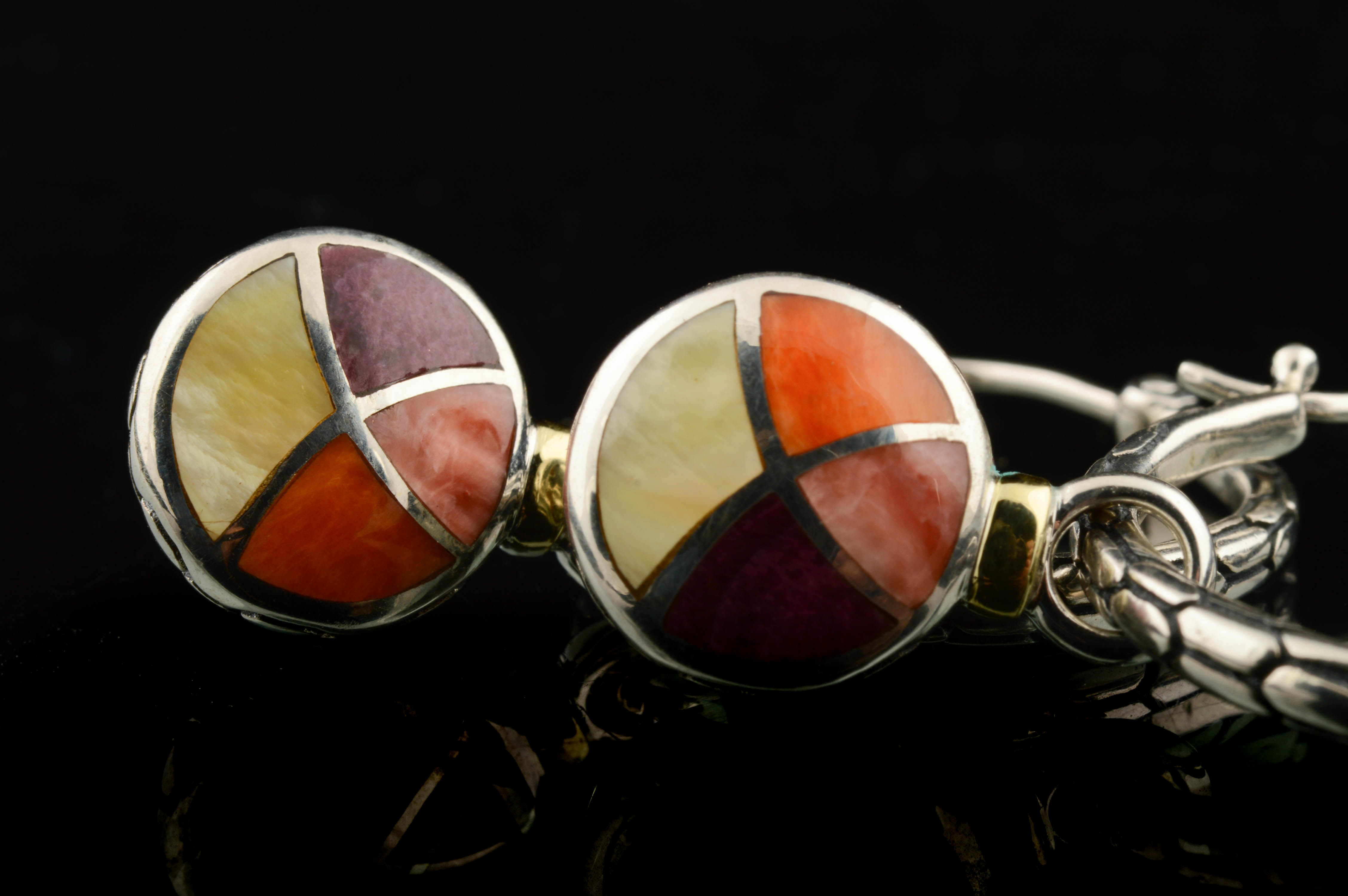 Asch Grossbardt Sterling Silver, 18K Yellow Gold Agate Earrings