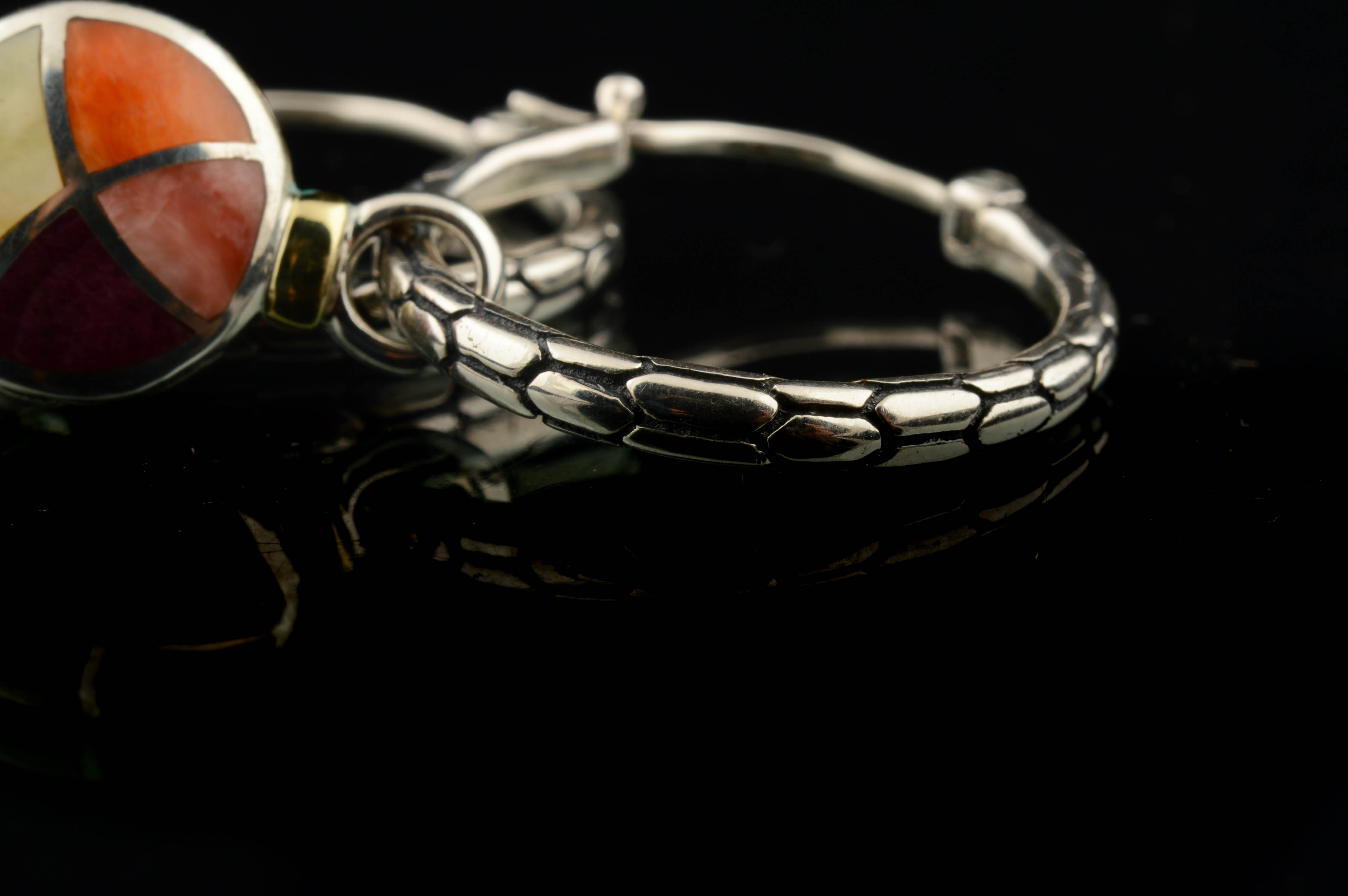 Asch Grossbardt Sterling Silver, 18K Yellow Gold Agate Earrings