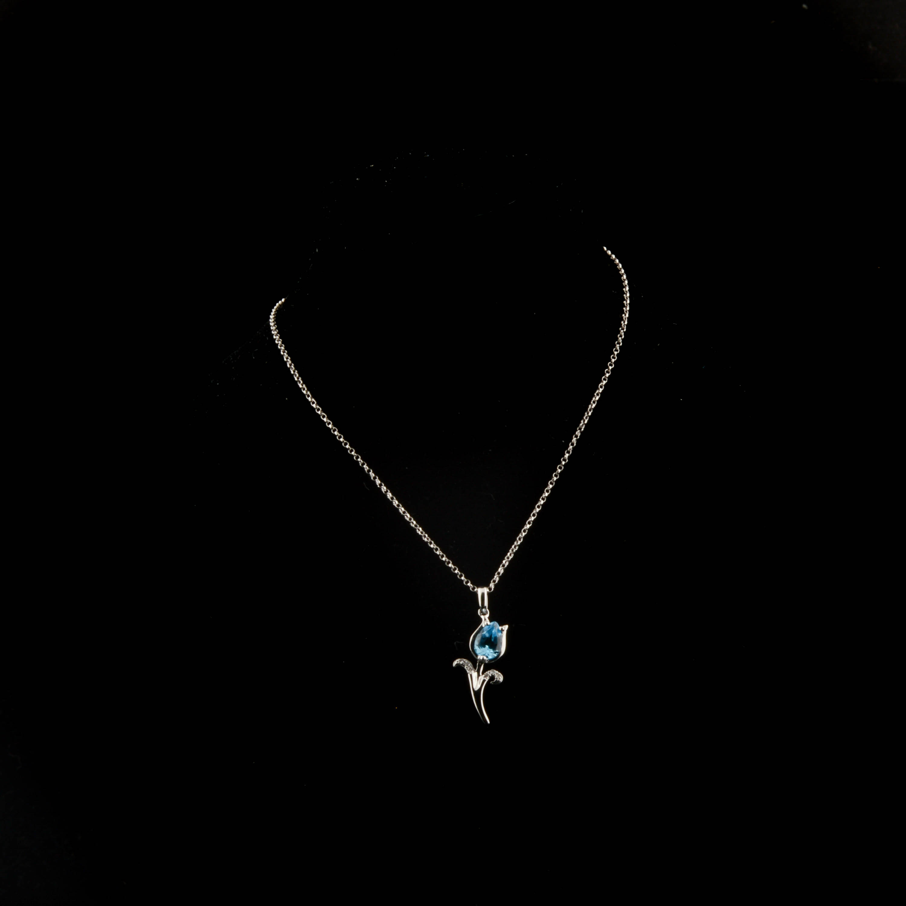14K White Gold Diamond and Blue Topaz Pendant