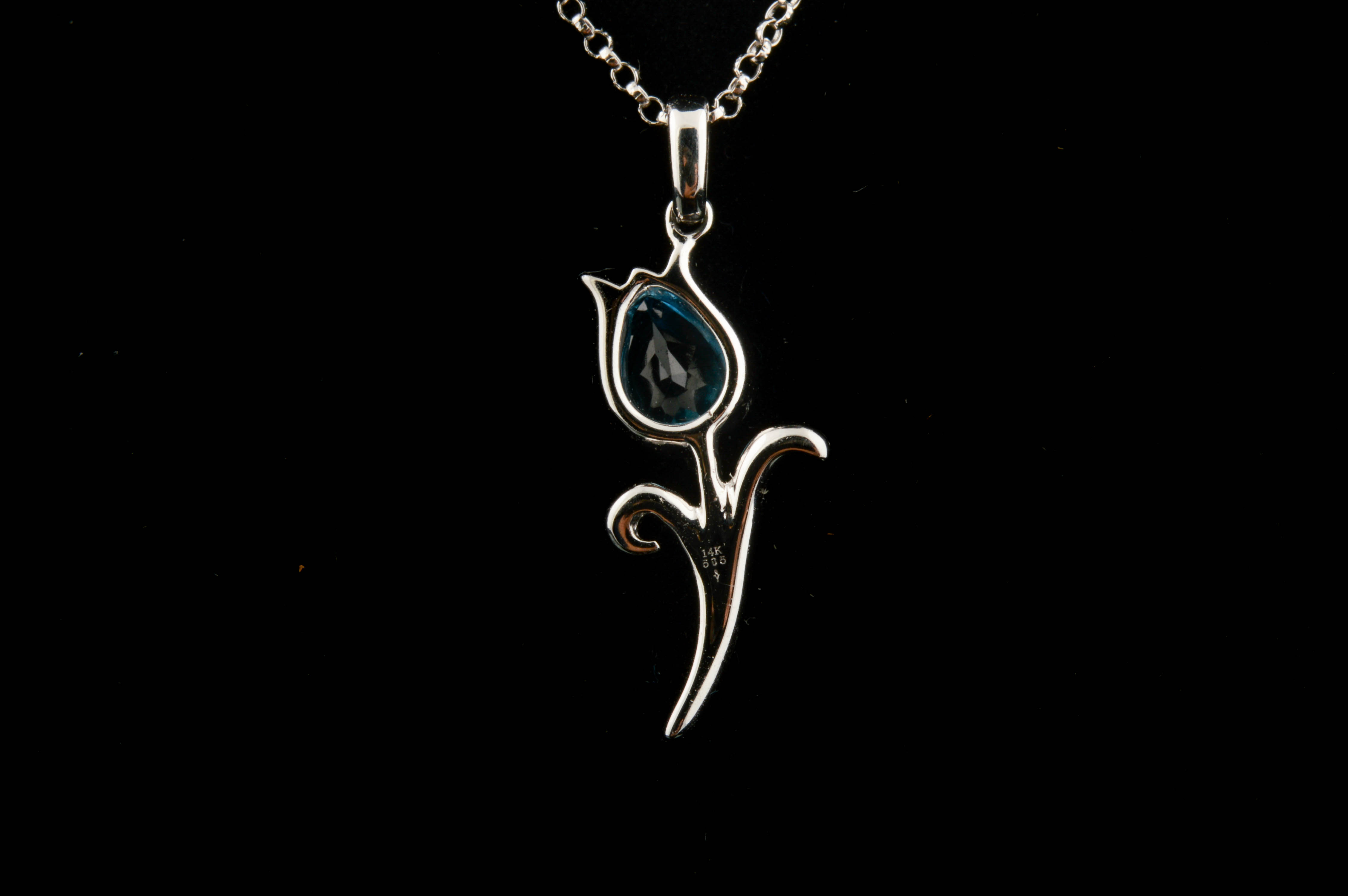 14K White Gold Diamond and Blue Topaz Pendant