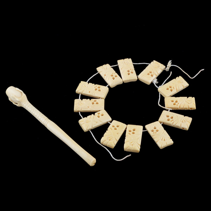 Carved Ivory Cigarette Holder and Bracelet