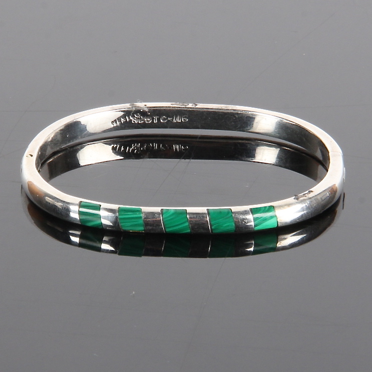 Sterling Silver Bangle Bracelet with Inlaid Malachite