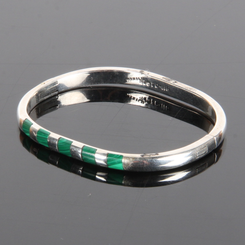 Sterling Silver Bangle Bracelet with Inlaid Malachite
