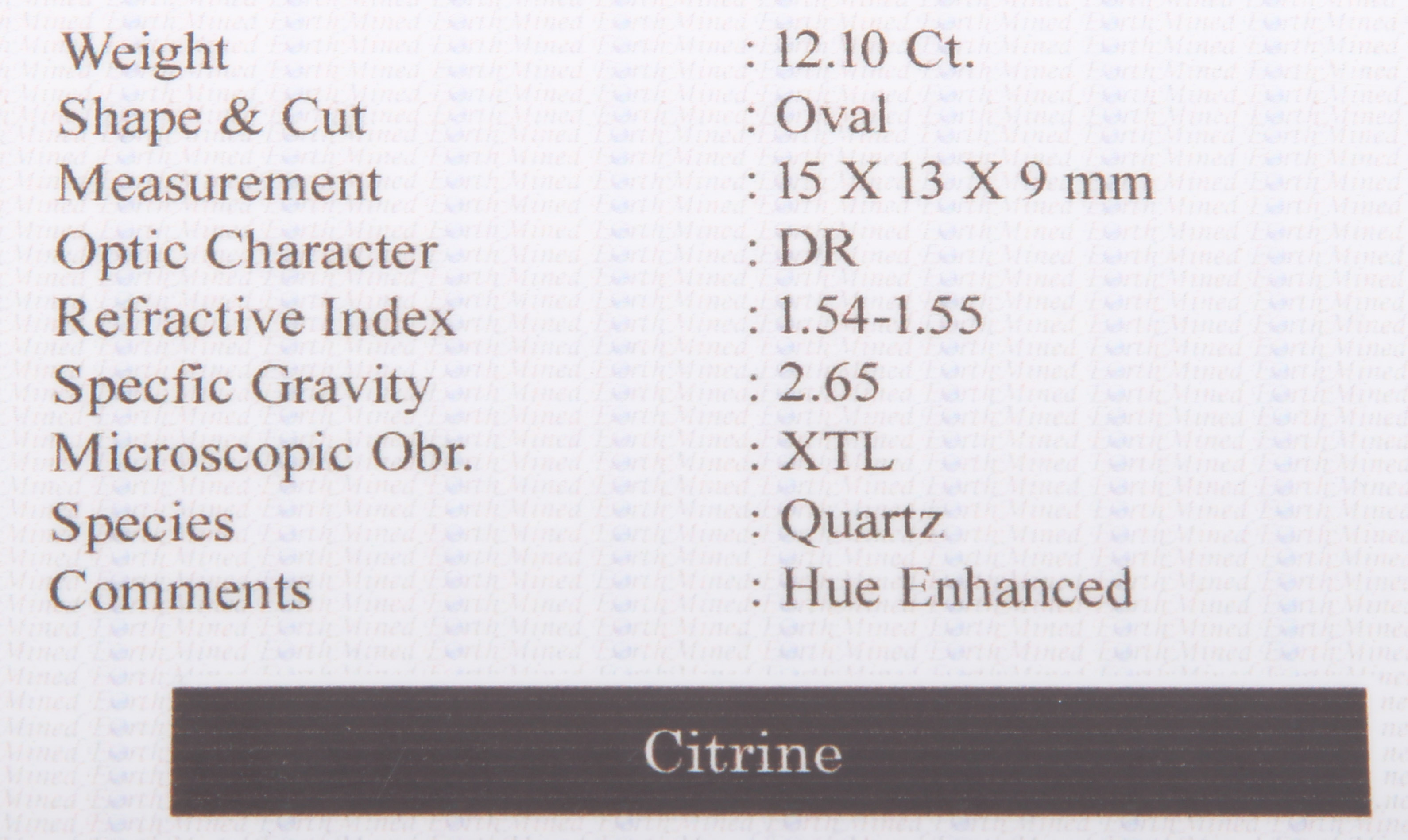 12.10 CTW Loose Yellow Citrine Stone