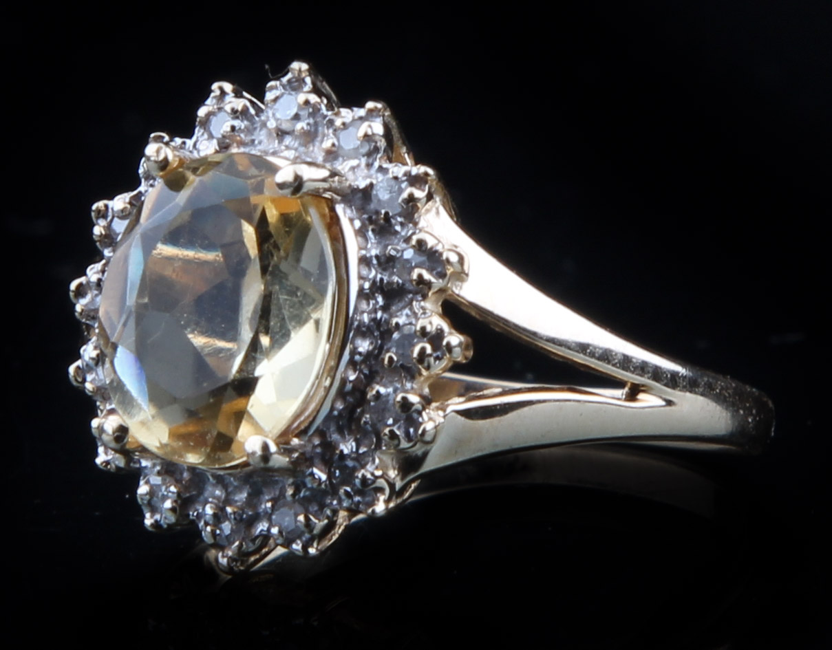 14K Yellow Gold Citrine and Diamond Ring