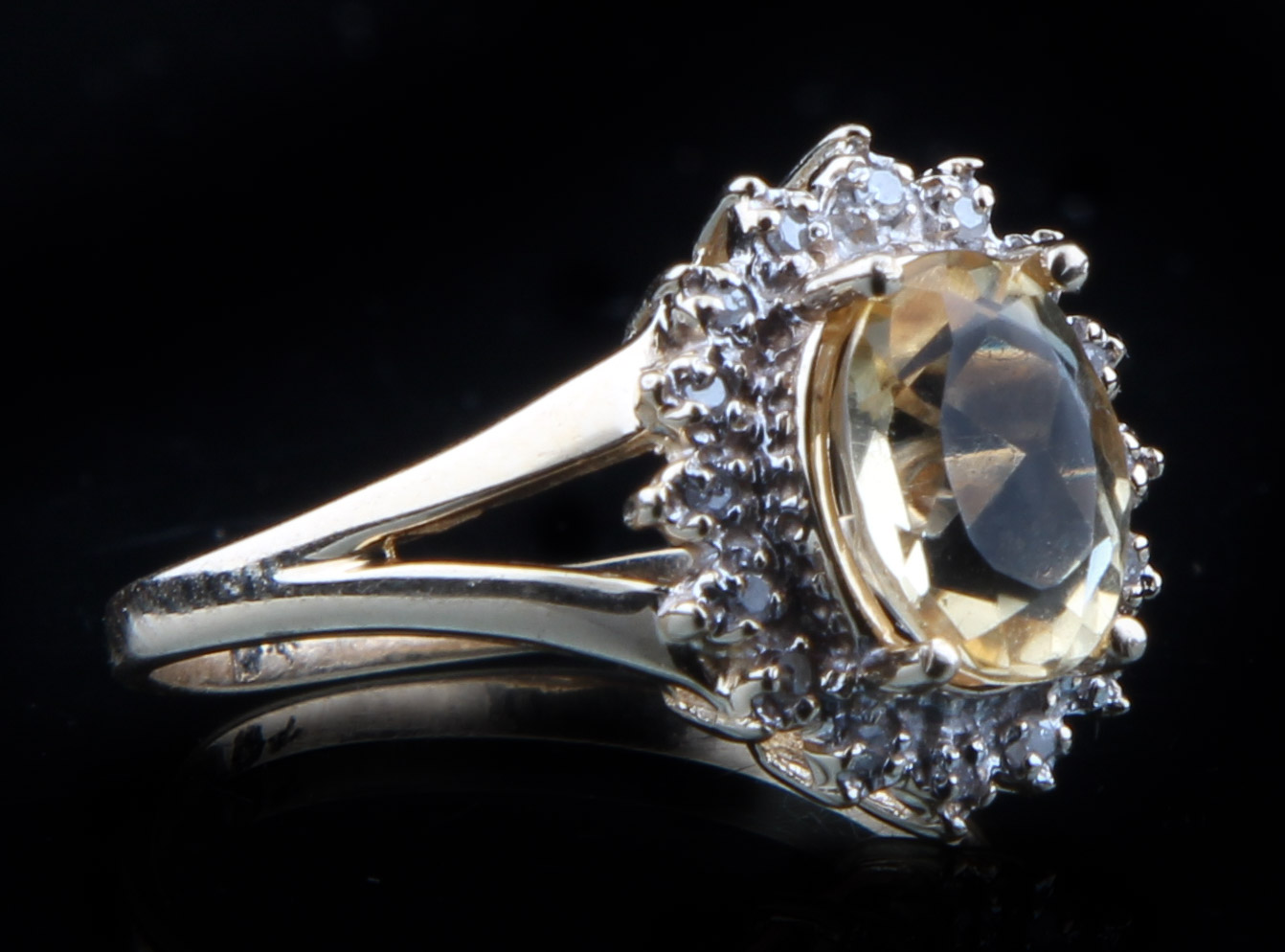 14K Yellow Gold Citrine and Diamond Ring