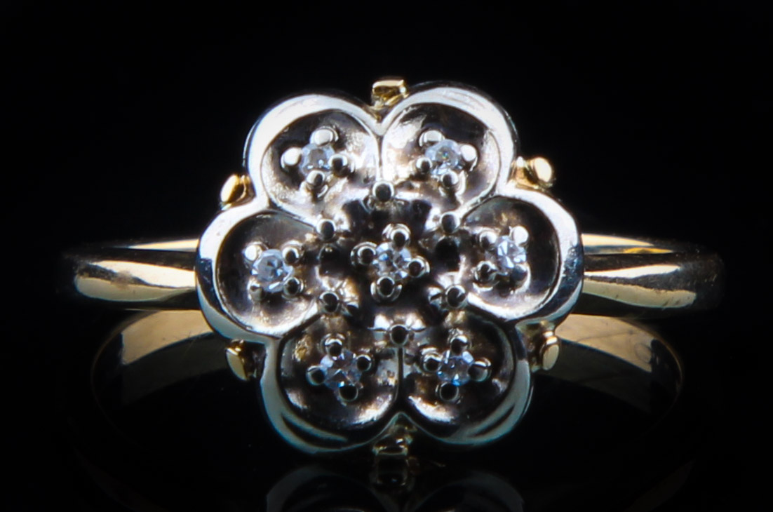 14K Yellow Gold Diamond Cluster Ring