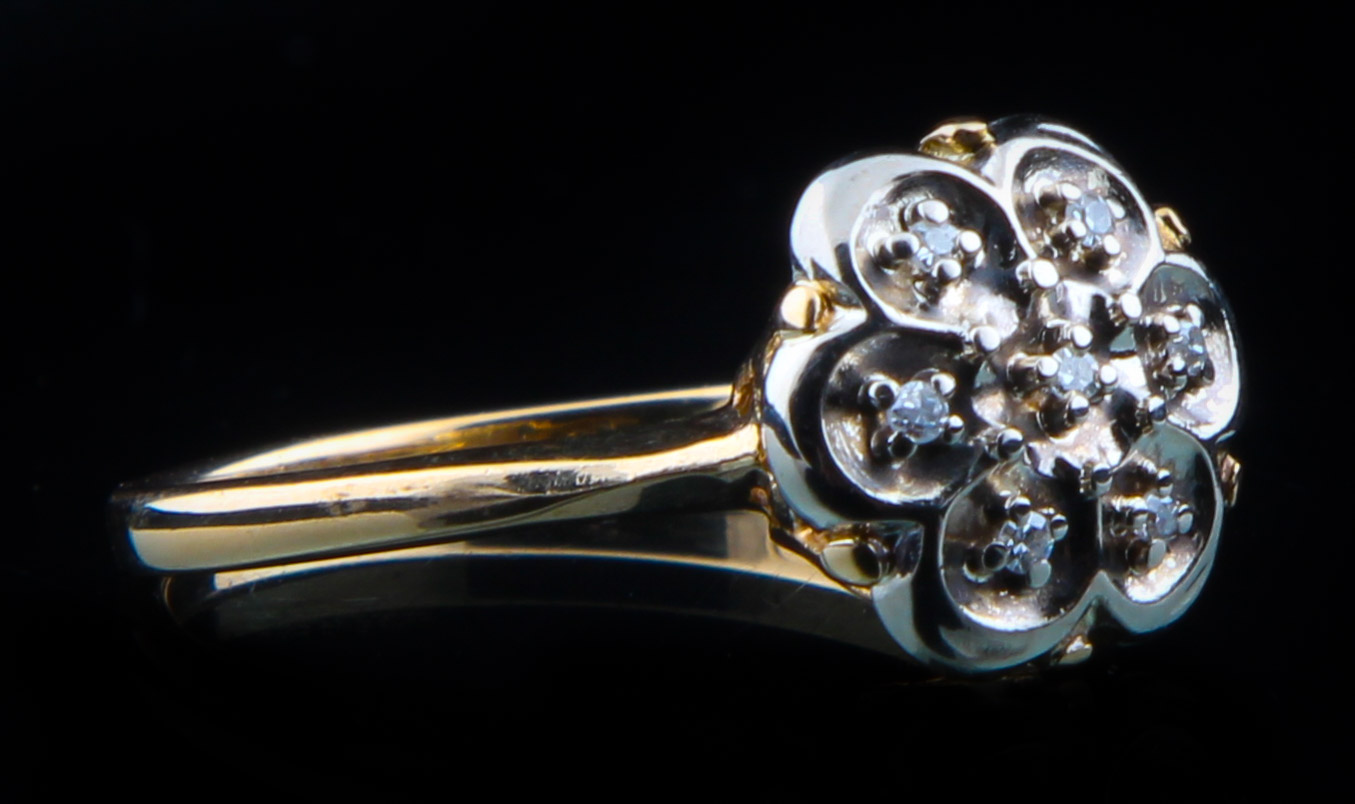 14K Yellow Gold Diamond Cluster Ring