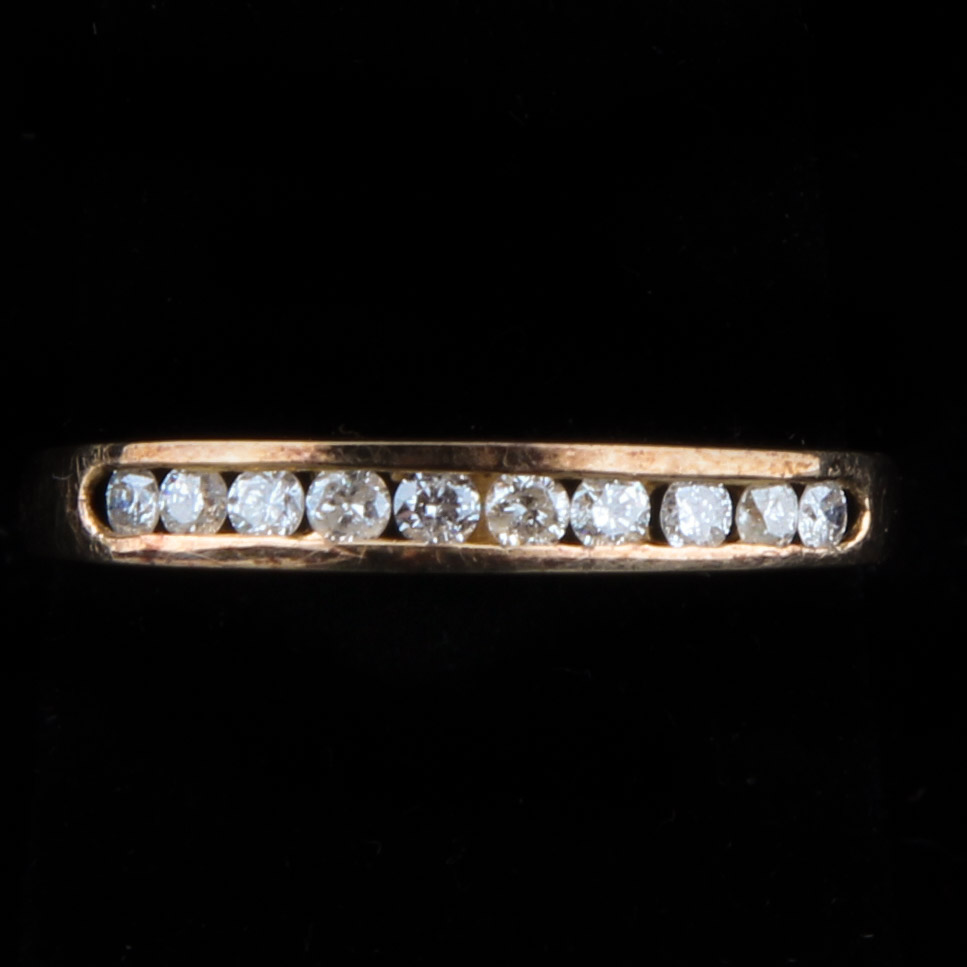 14K Yellow Gold Wedding Band with Diamonds