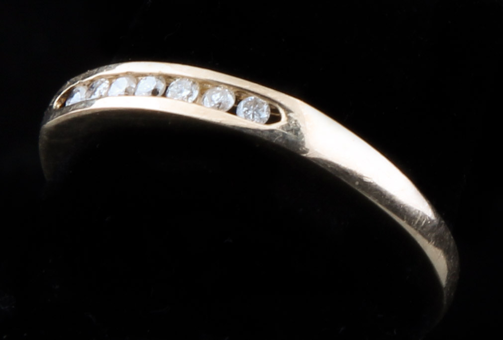 14K Yellow Gold Wedding Band with Diamonds