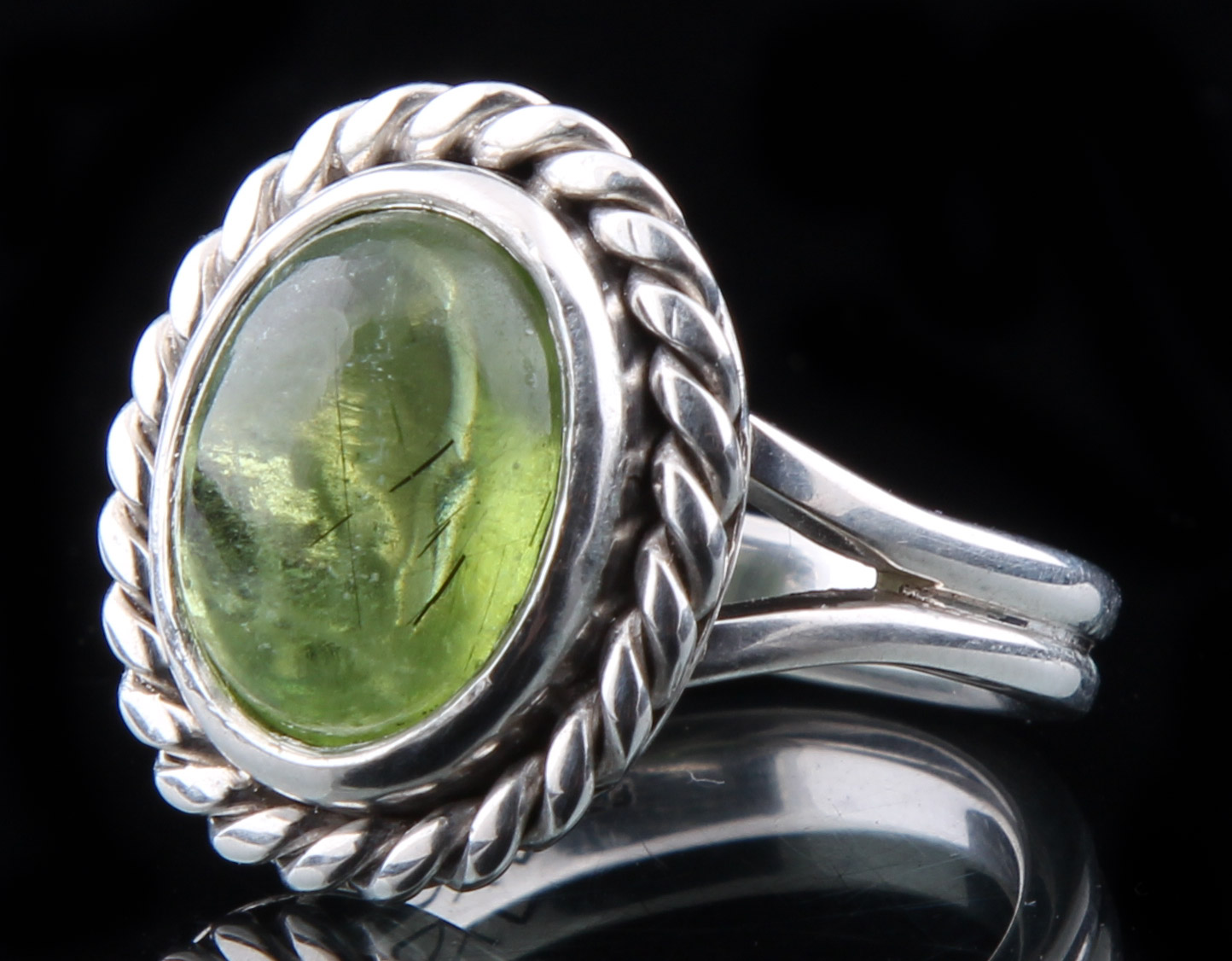 8.70 CTW Yellow Green Peridot and Sterling Silver Ring