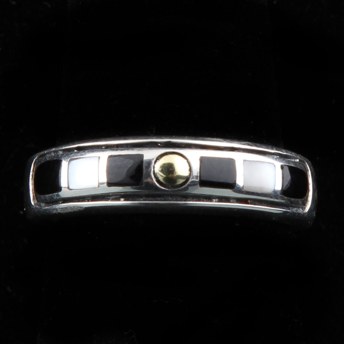 Asch Grossbardt Sterling Silver, 18K Yellow Gold Onyx and Mother of Pearl Ring