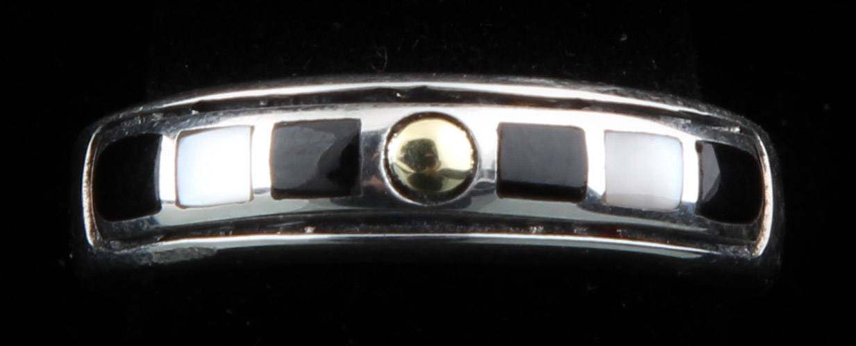 Asch Grossbardt Sterling Silver, 18K Yellow Gold Onyx and Mother of Pearl Ring