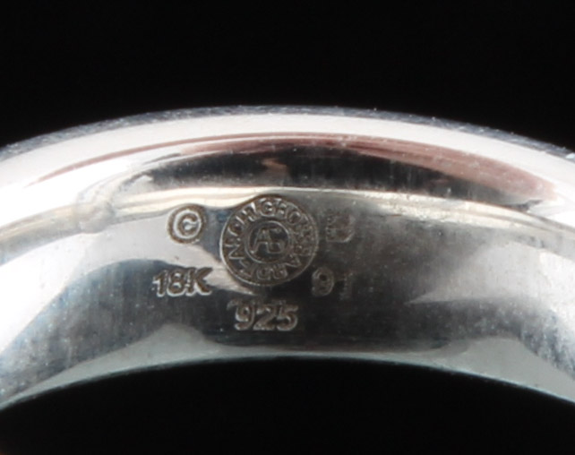 Asch Grossbardt Sterling Silver, 18K Yellow Gold Onyx and Mother of Pearl Ring