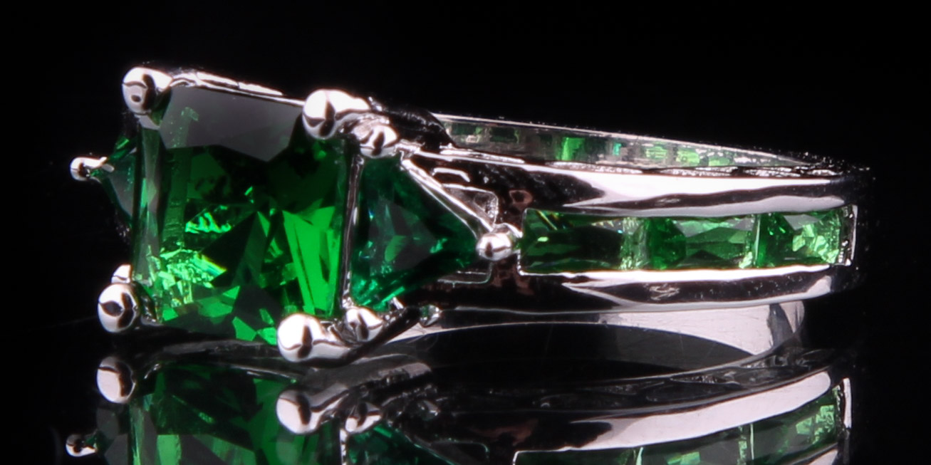 Sterling Over Copper Created Emerald Ring