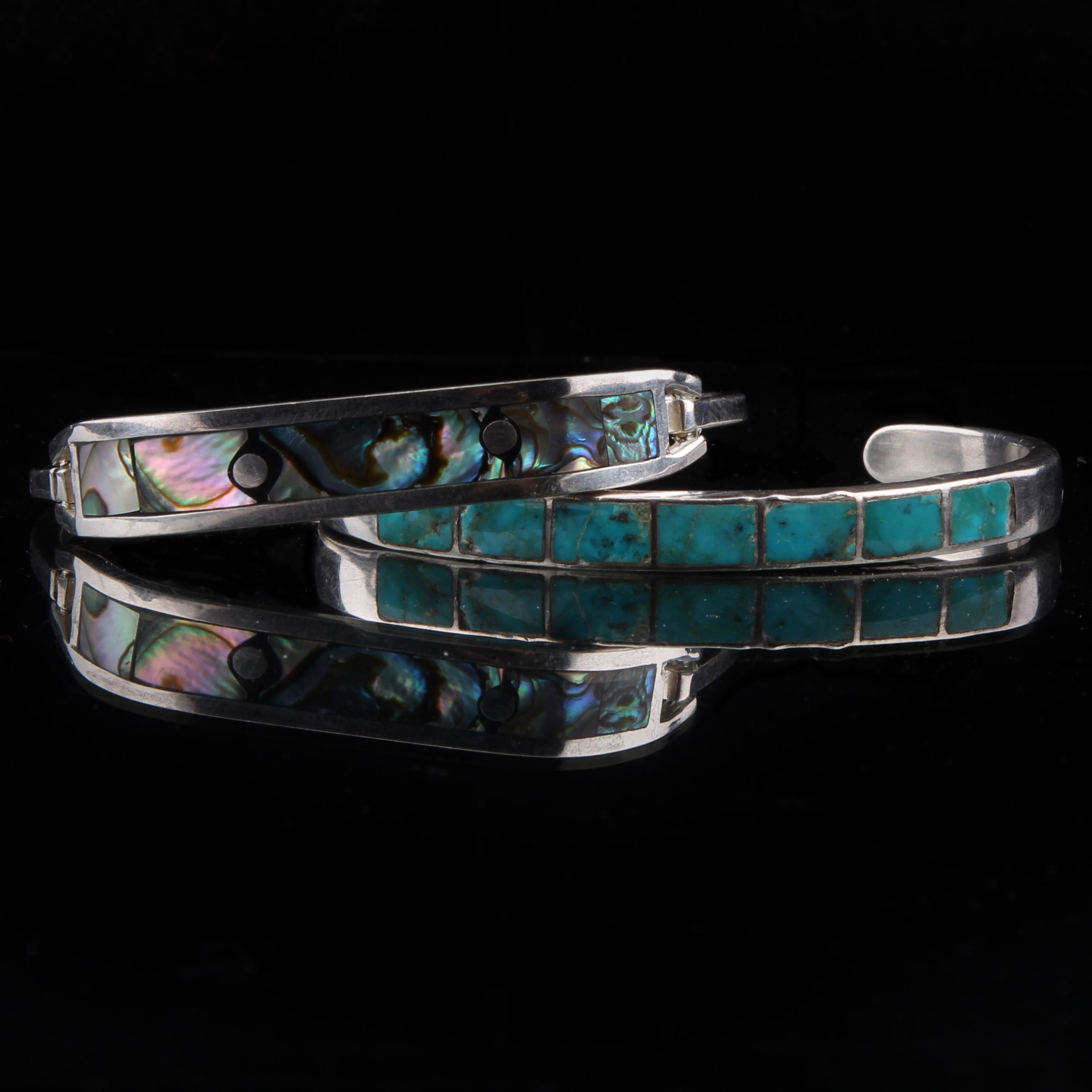 Sterling Silver Bracelets with Turquoise and Mother-of-Pearl