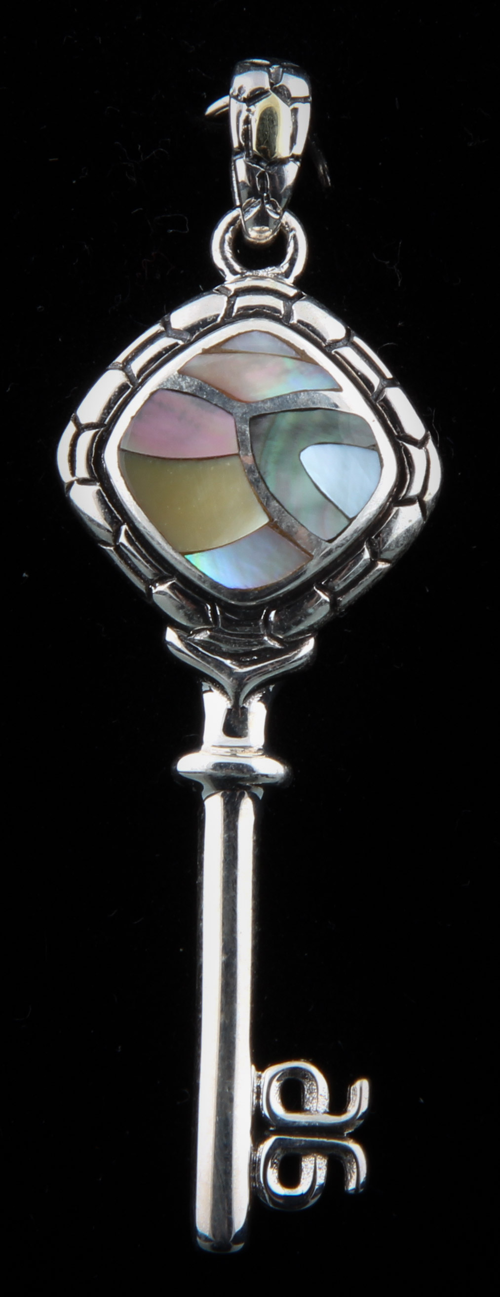 Asch Grossbardt Sterling Silver and 18K Yellow Gold and Mother of Pearl Key Pendant