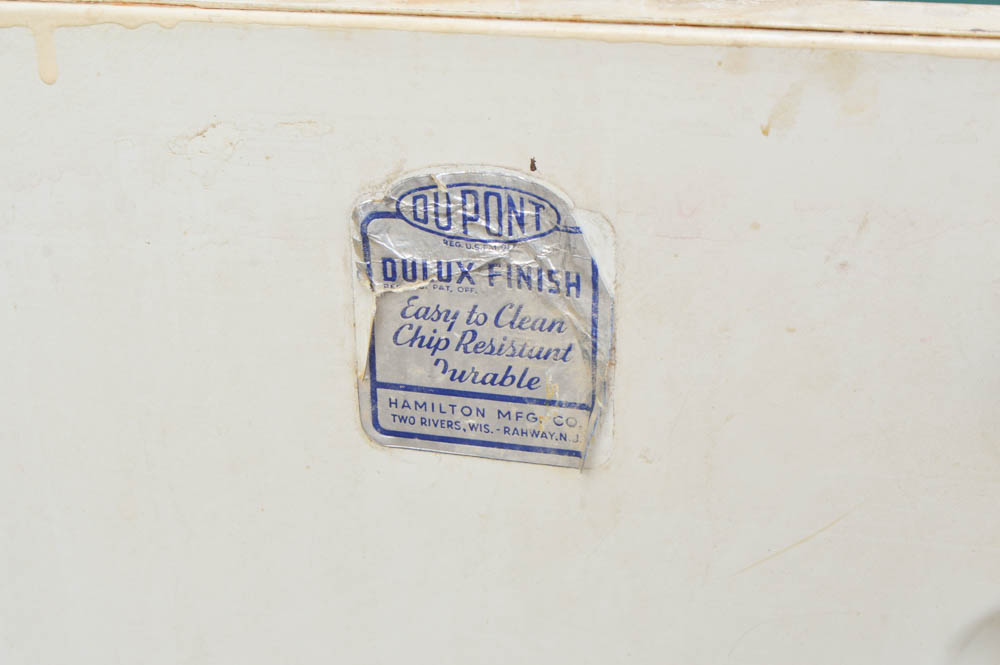Vintage Metal Cabinet with an Enamel Top and Attached Dentist Drill