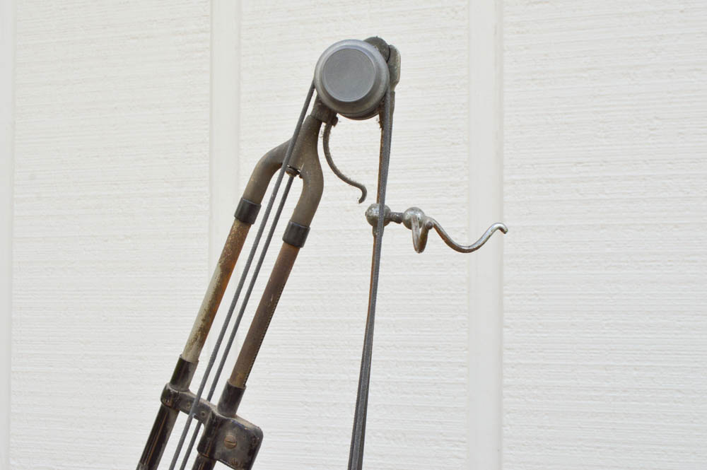 Vintage Metal Cabinet with an Enamel Top and Attached Dentist Drill