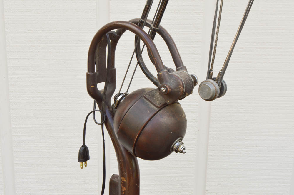 Vintage Metal Cabinet with an Enamel Top and Attached Dentist Drill