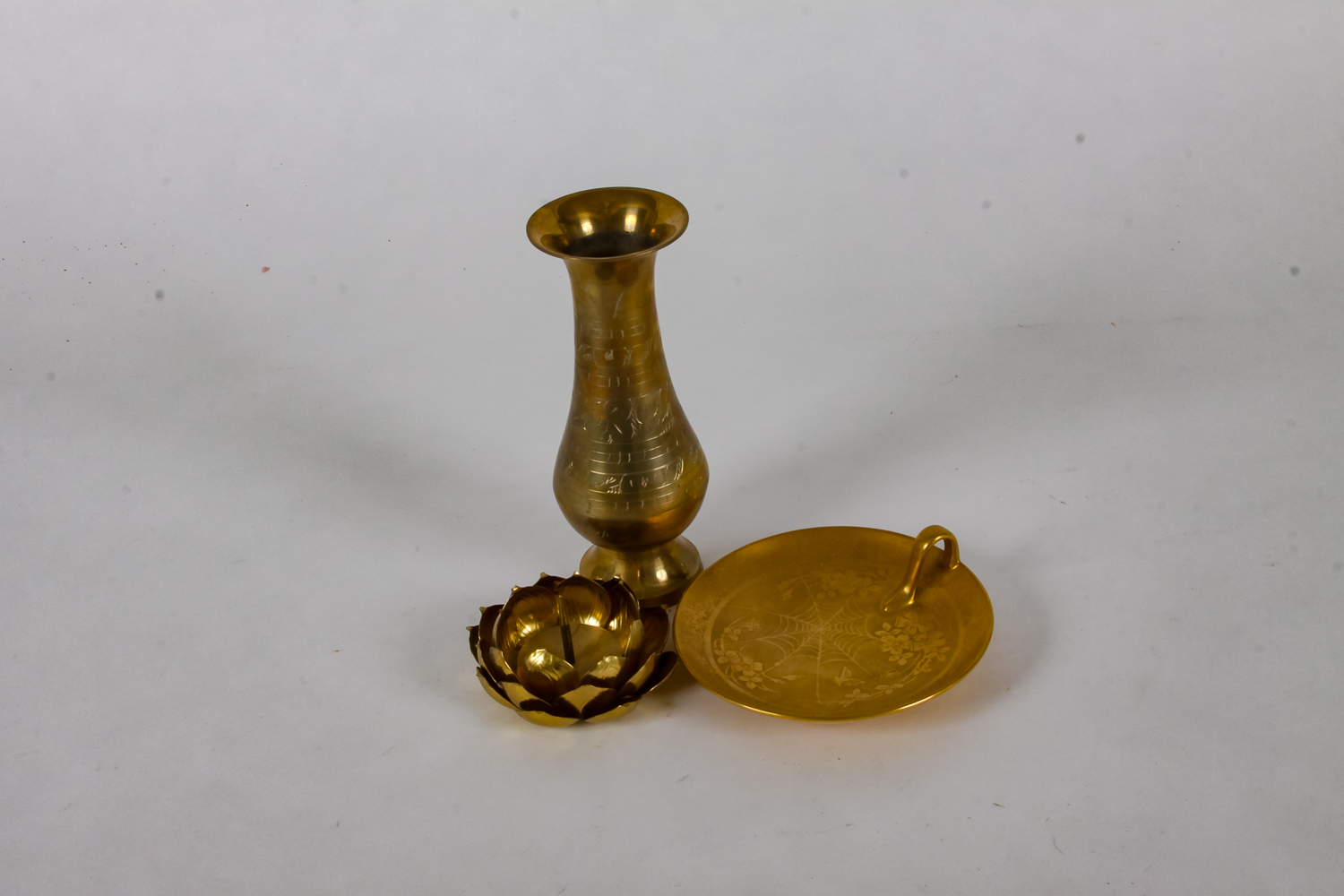 Gilt Finish Porcelain Bon-Bon Dish and Vintage Brass Decorative Ware