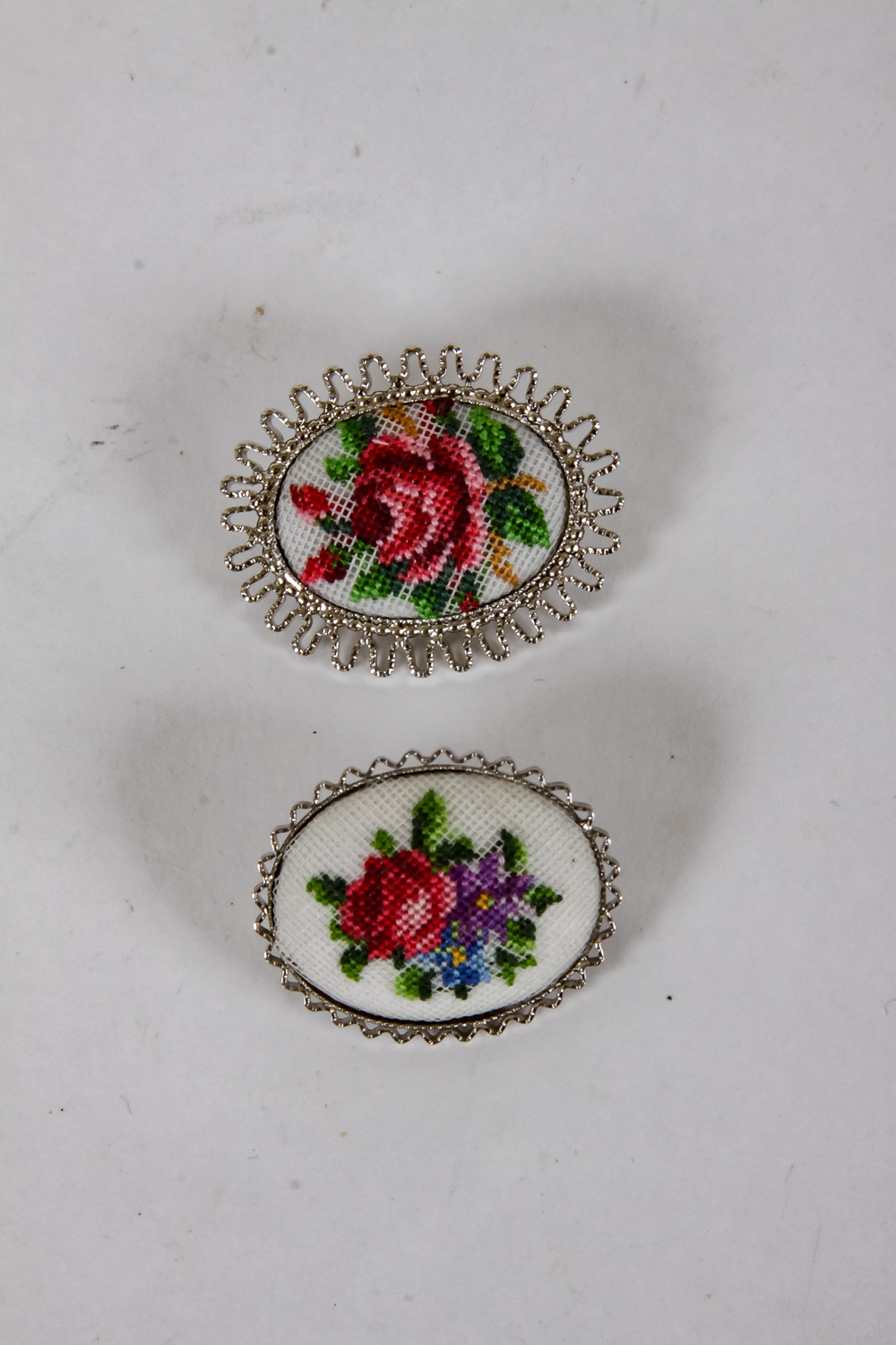 Collection of Hand-Embroidered Floral Brooches and Earrings