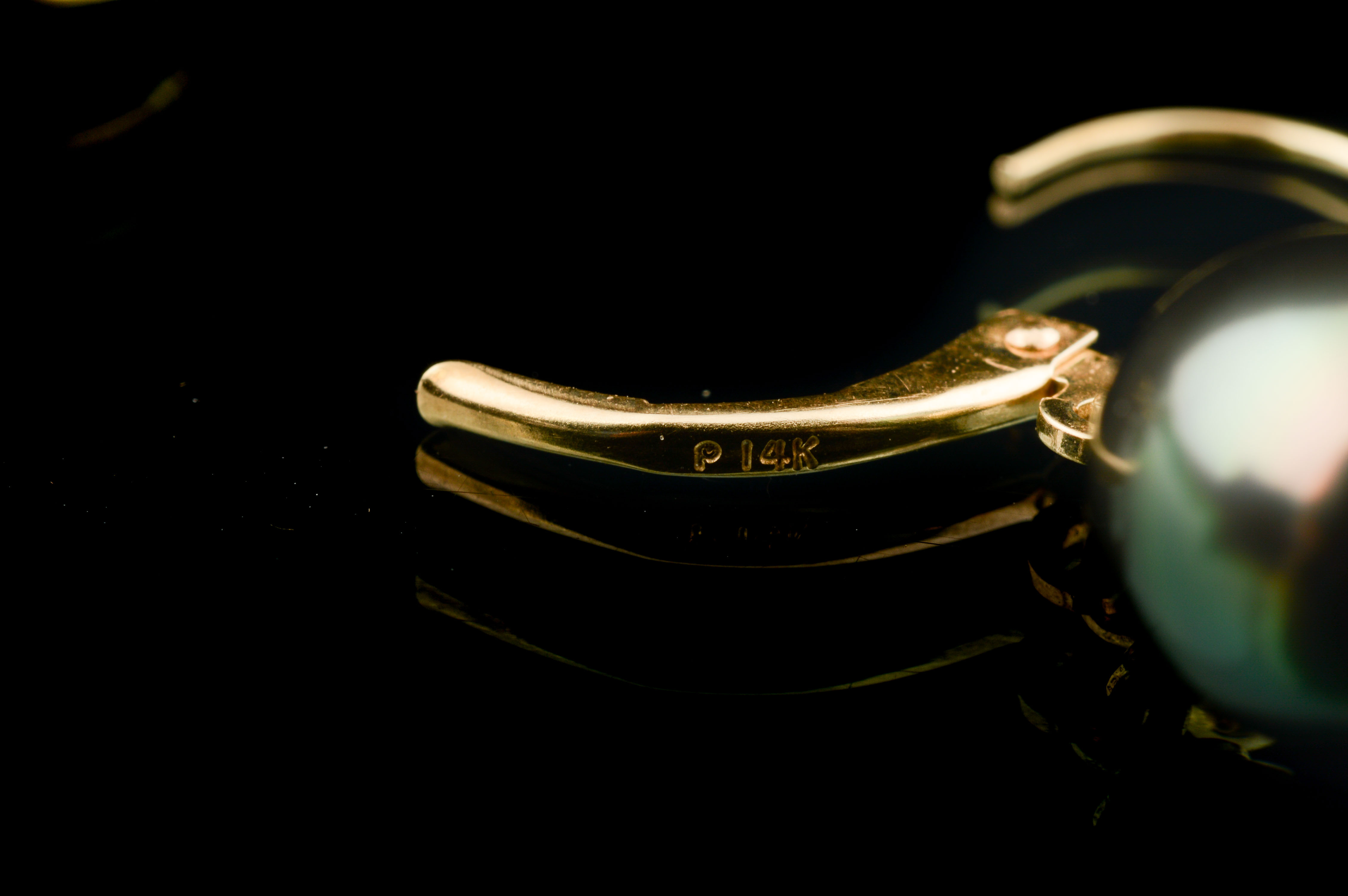 14K Yellow Gold Black Pearl Drop Earrings