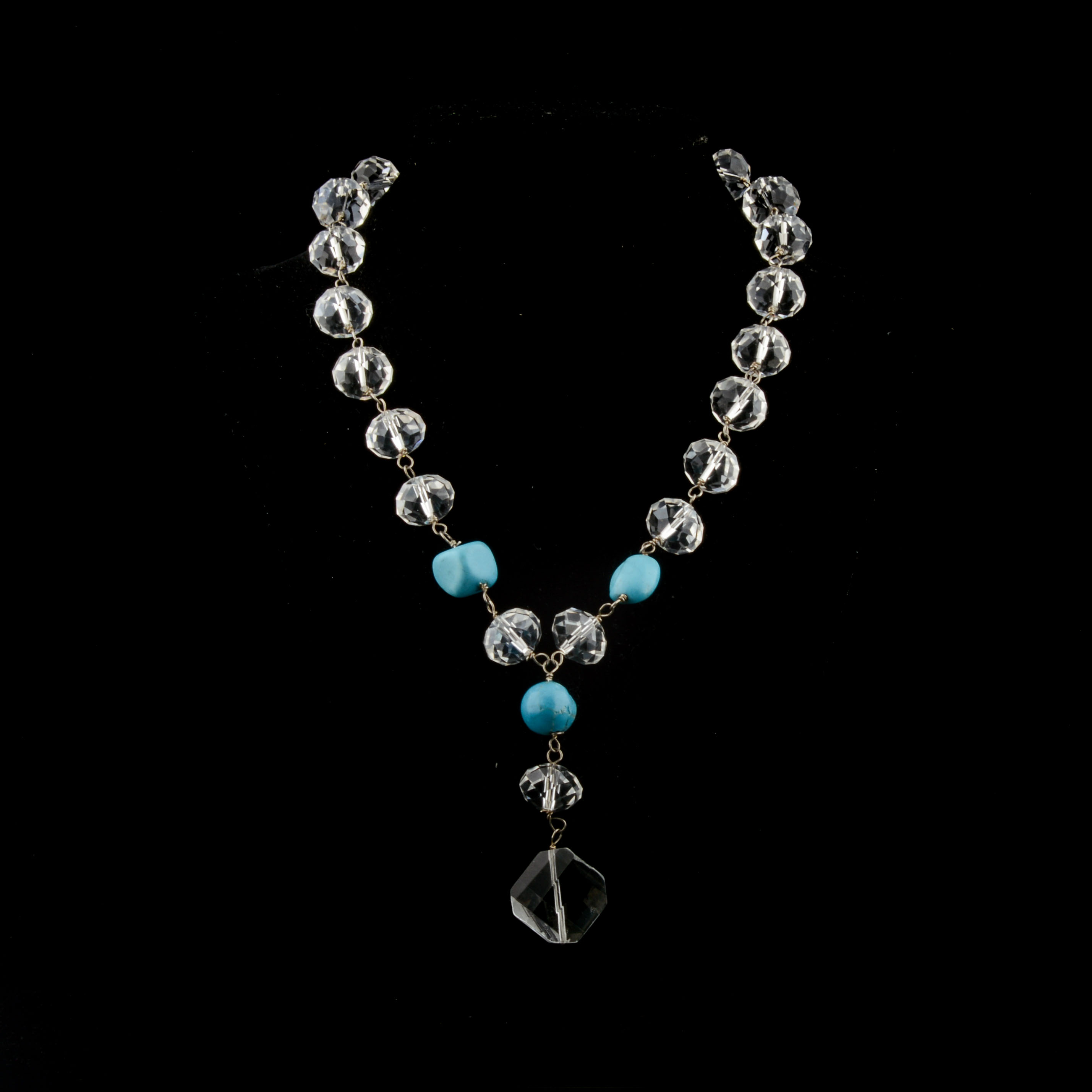 Sterling Glass and Faux Turquoise Necklace