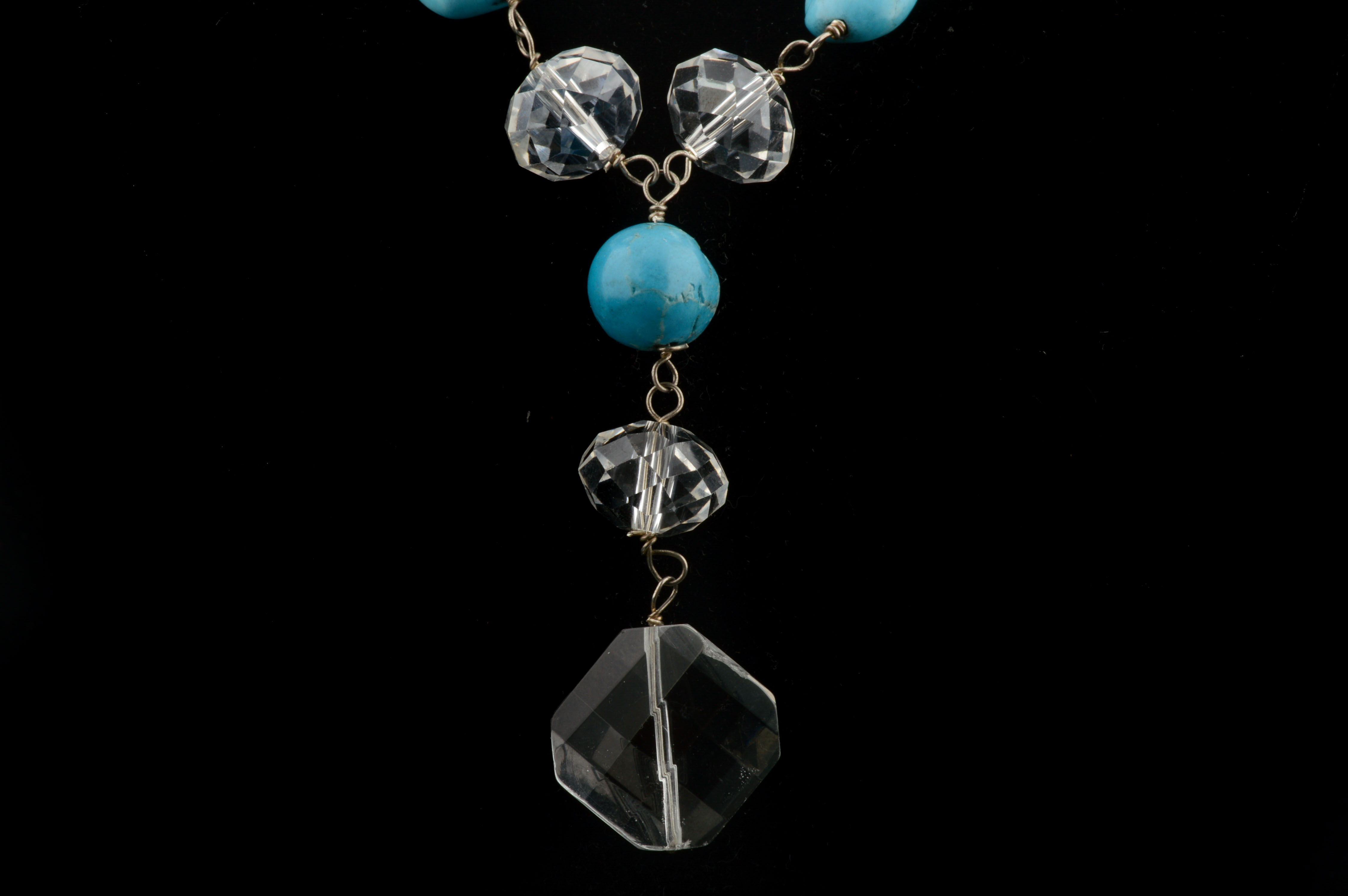 Sterling Glass and Faux Turquoise Necklace