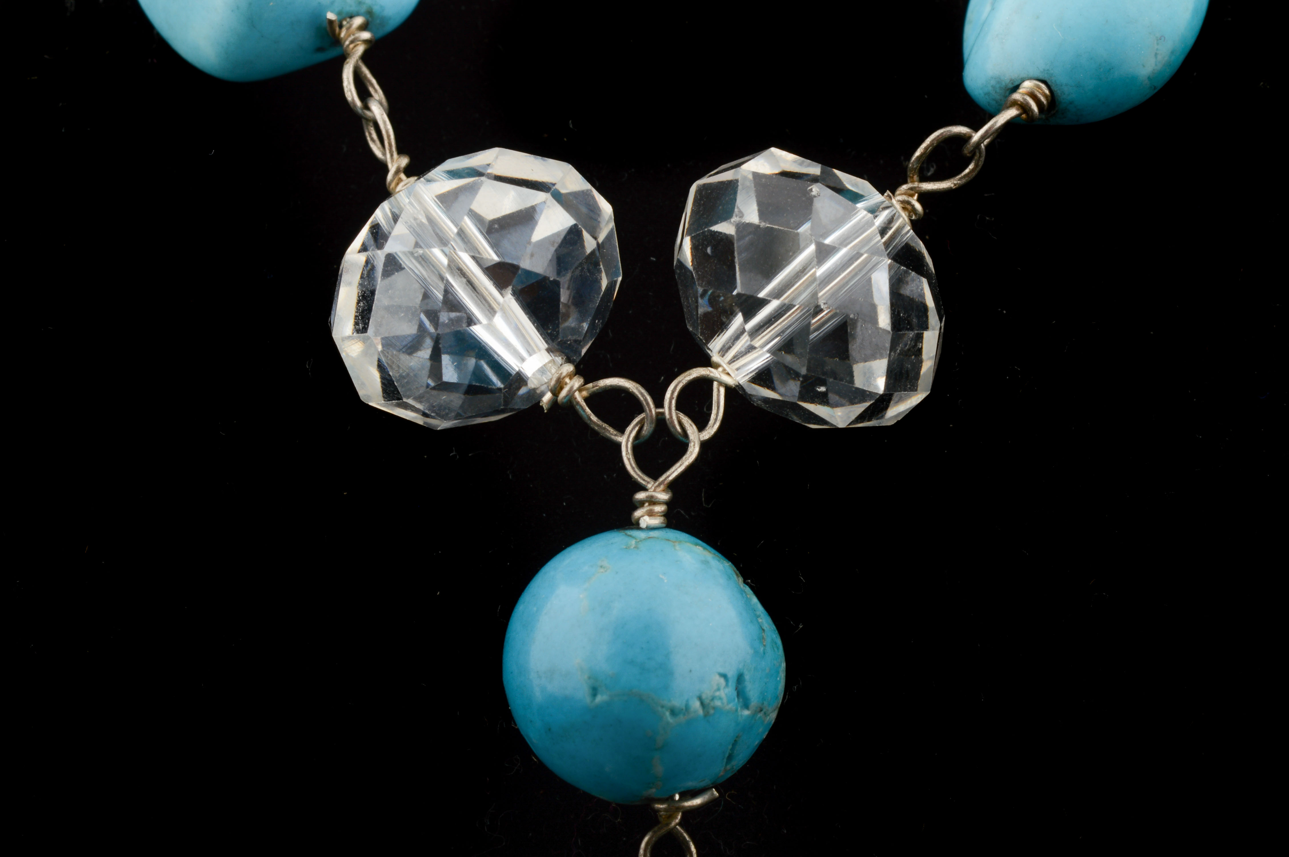 Sterling Glass and Faux Turquoise Necklace