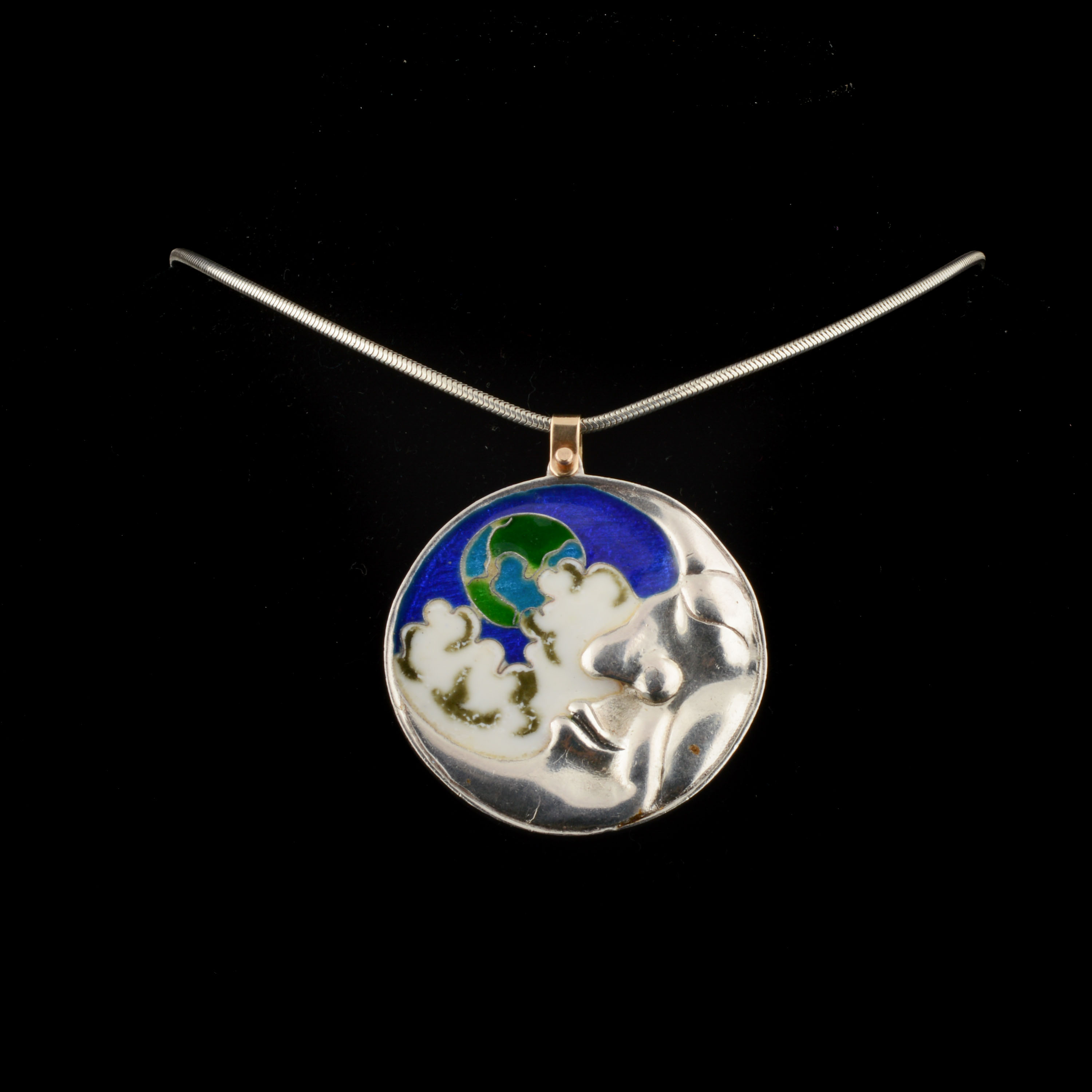 Sterling Silver and Enamel Moon Pendant