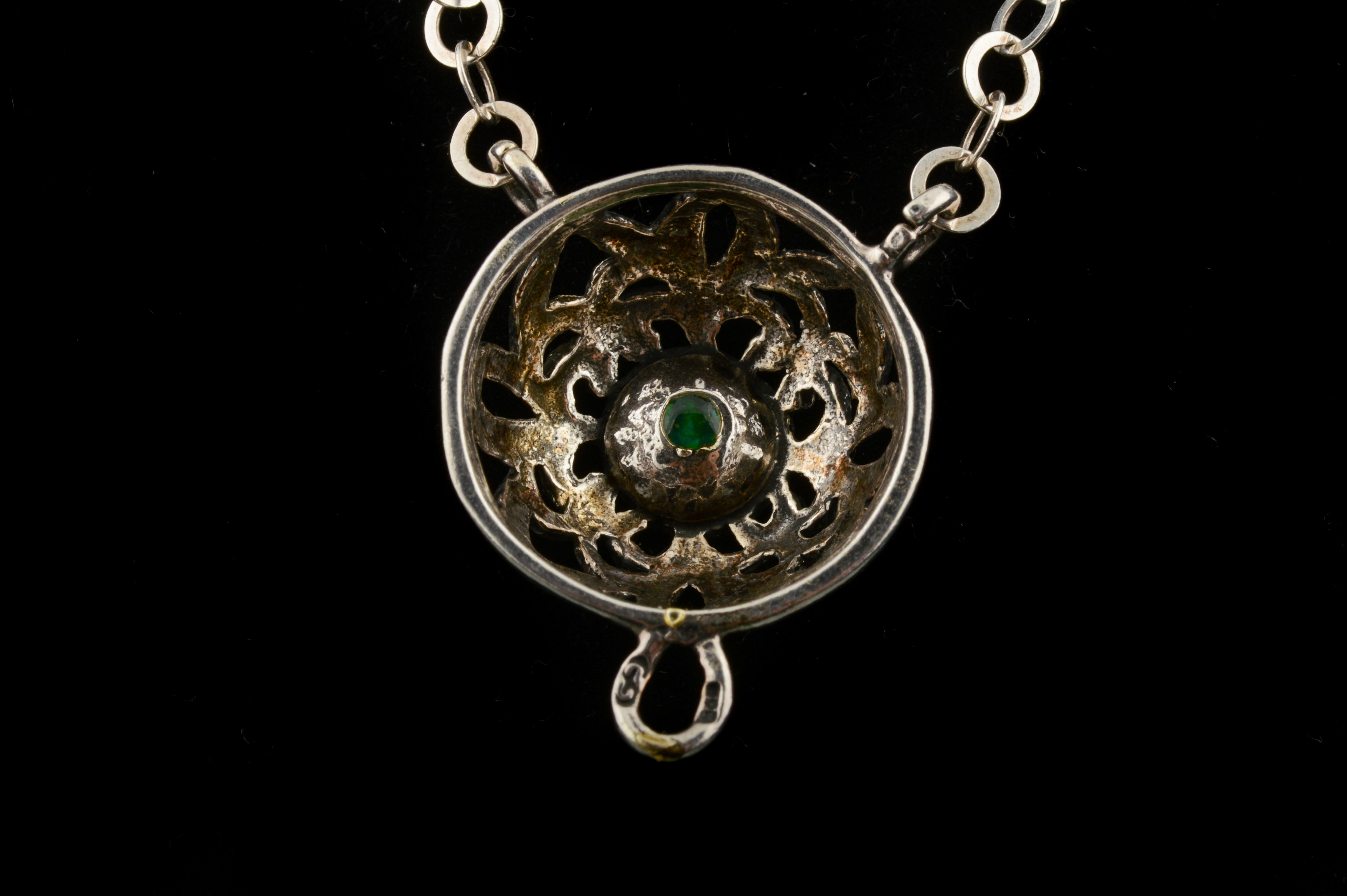 Sterling Pendant with Man Made Opal on Sterling Silver Rolo Chain