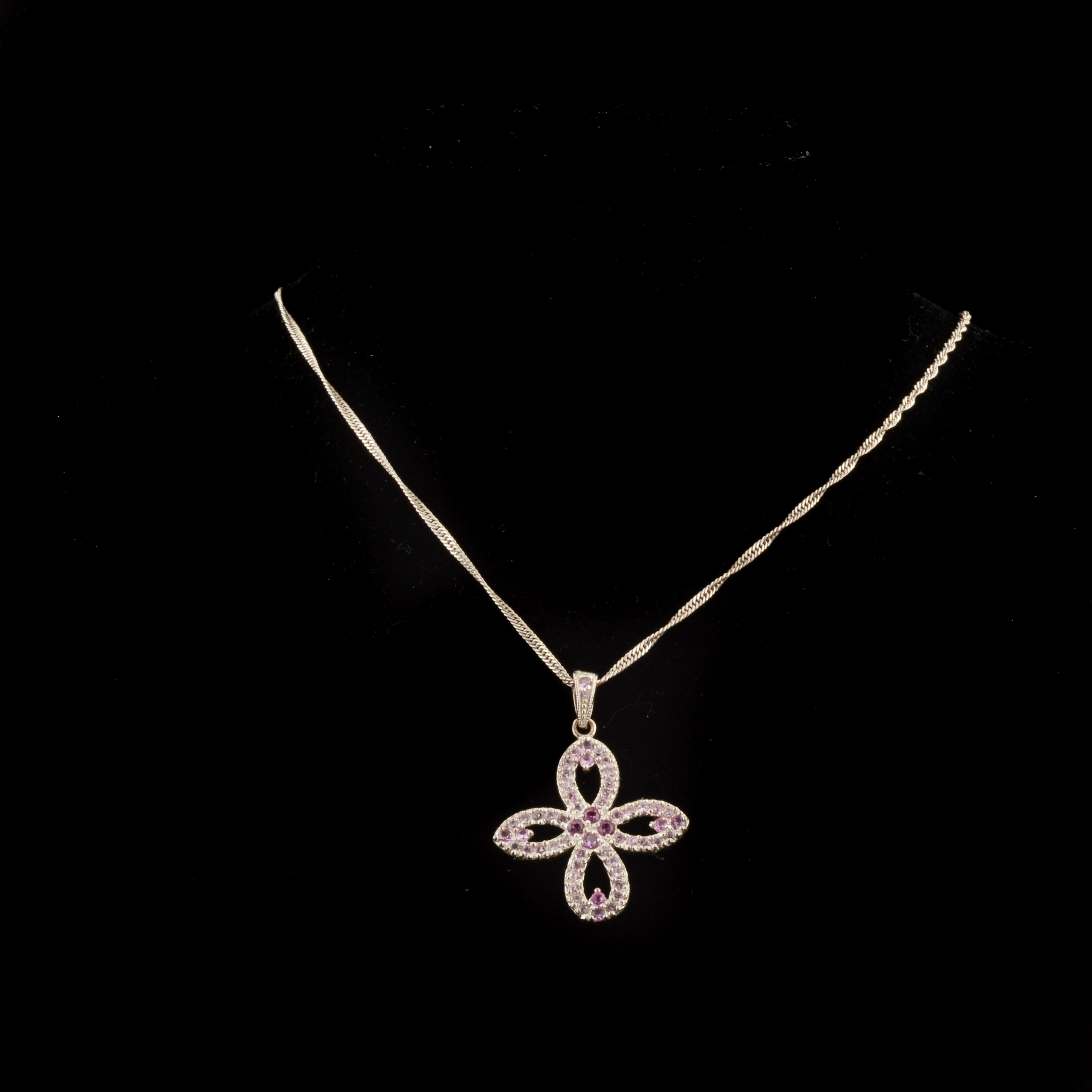 Sterling Silver and Pink Cubic Zirconia Necklace