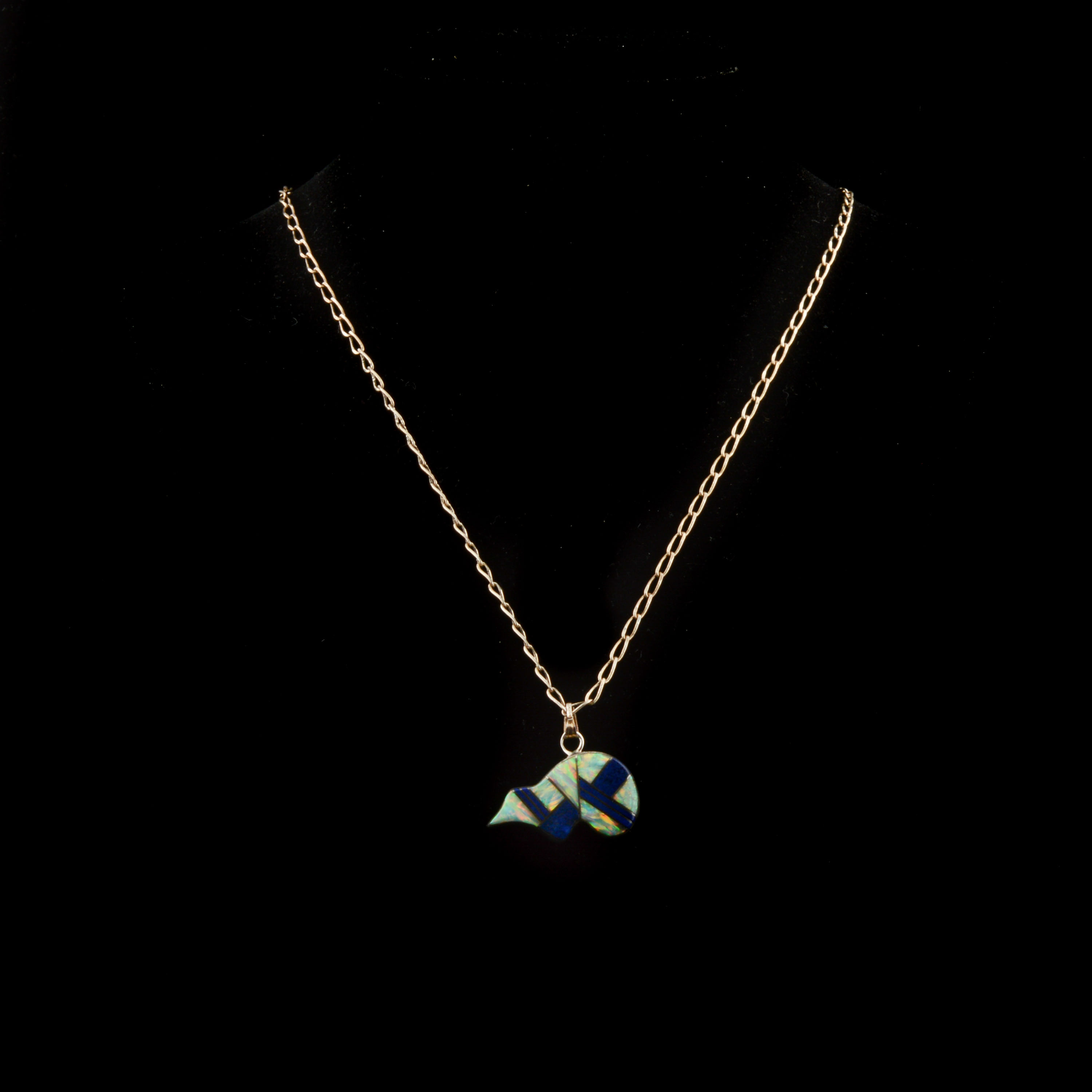 Sterling Silver Fiery Opal and Lapis Lazuli Pendant Necklace